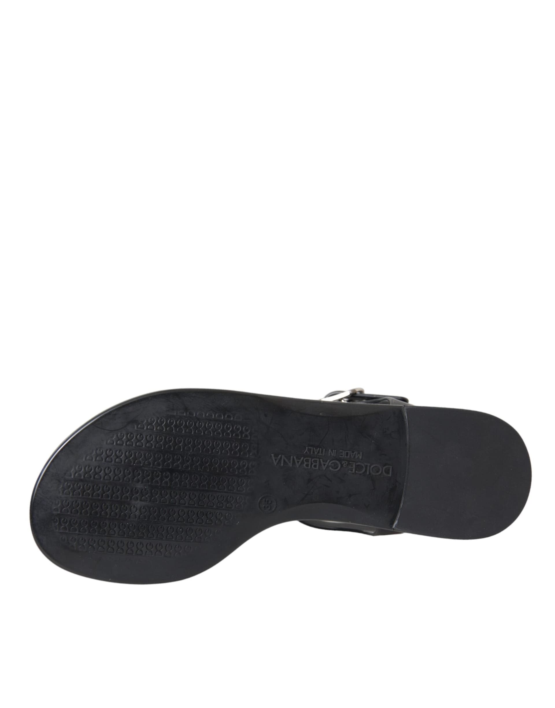 Dolce & Gabbana Black Crystal Flats Sandals Flip Flops Shoes - 6