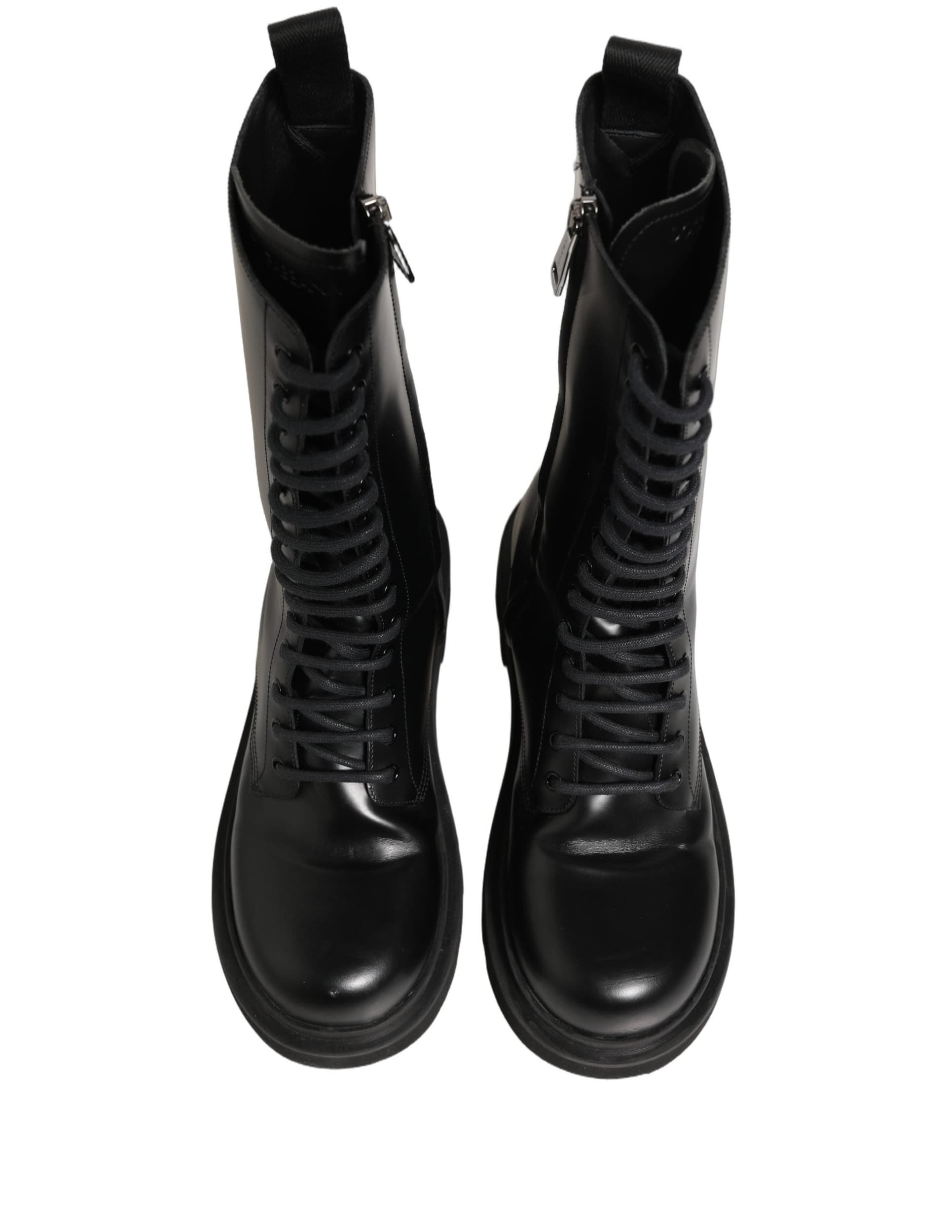 Dolce & Gabbana Black Leather Lace Up Men Combat Boots Shoes - 3