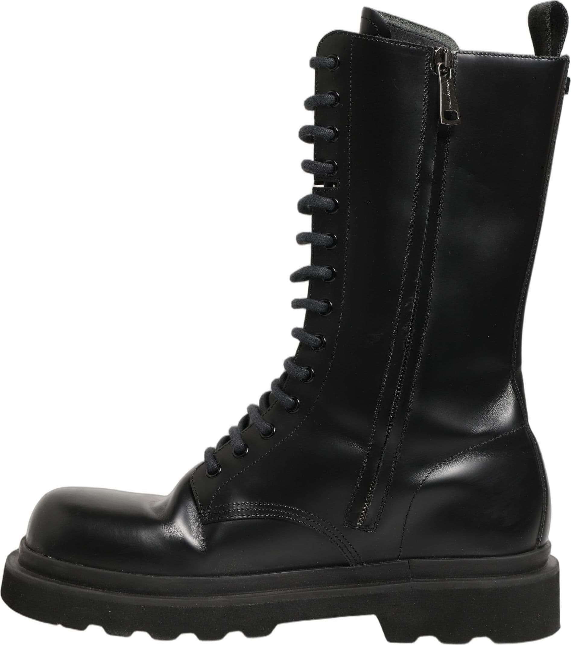 Dolce & Gabbana Black Leather Lace Up Men Combat Boots Shoes - 6
