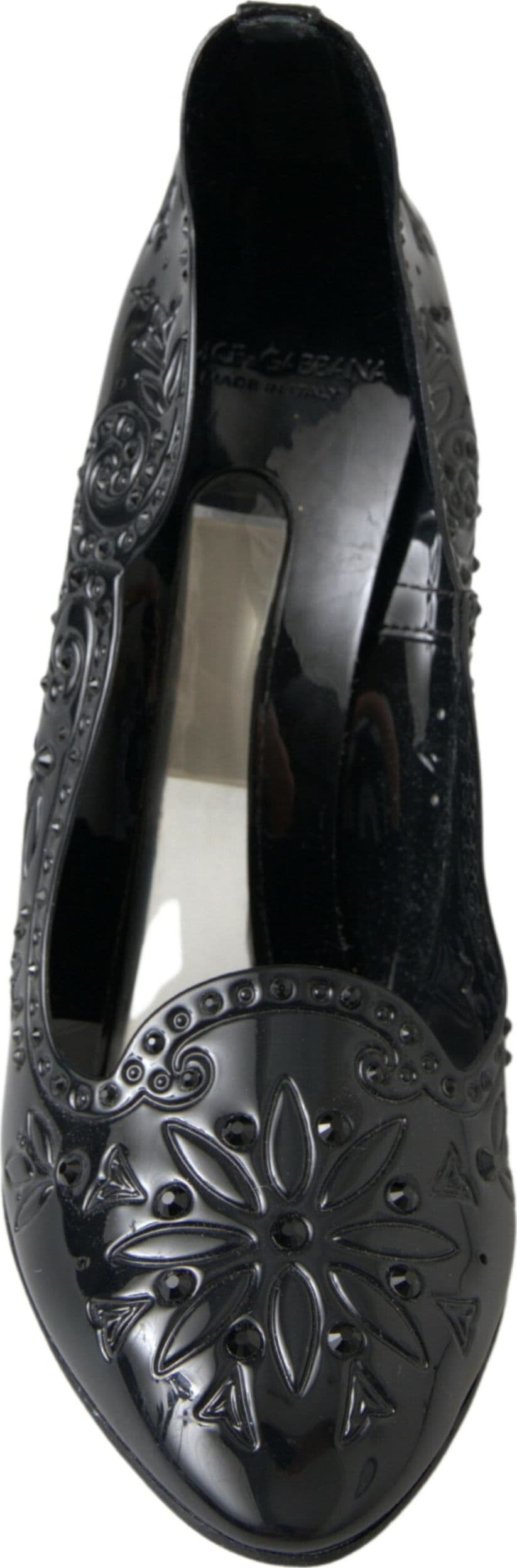 Dolce & Gabbana Black CINDERELLA Floral Crystal Heels Shoes - 5