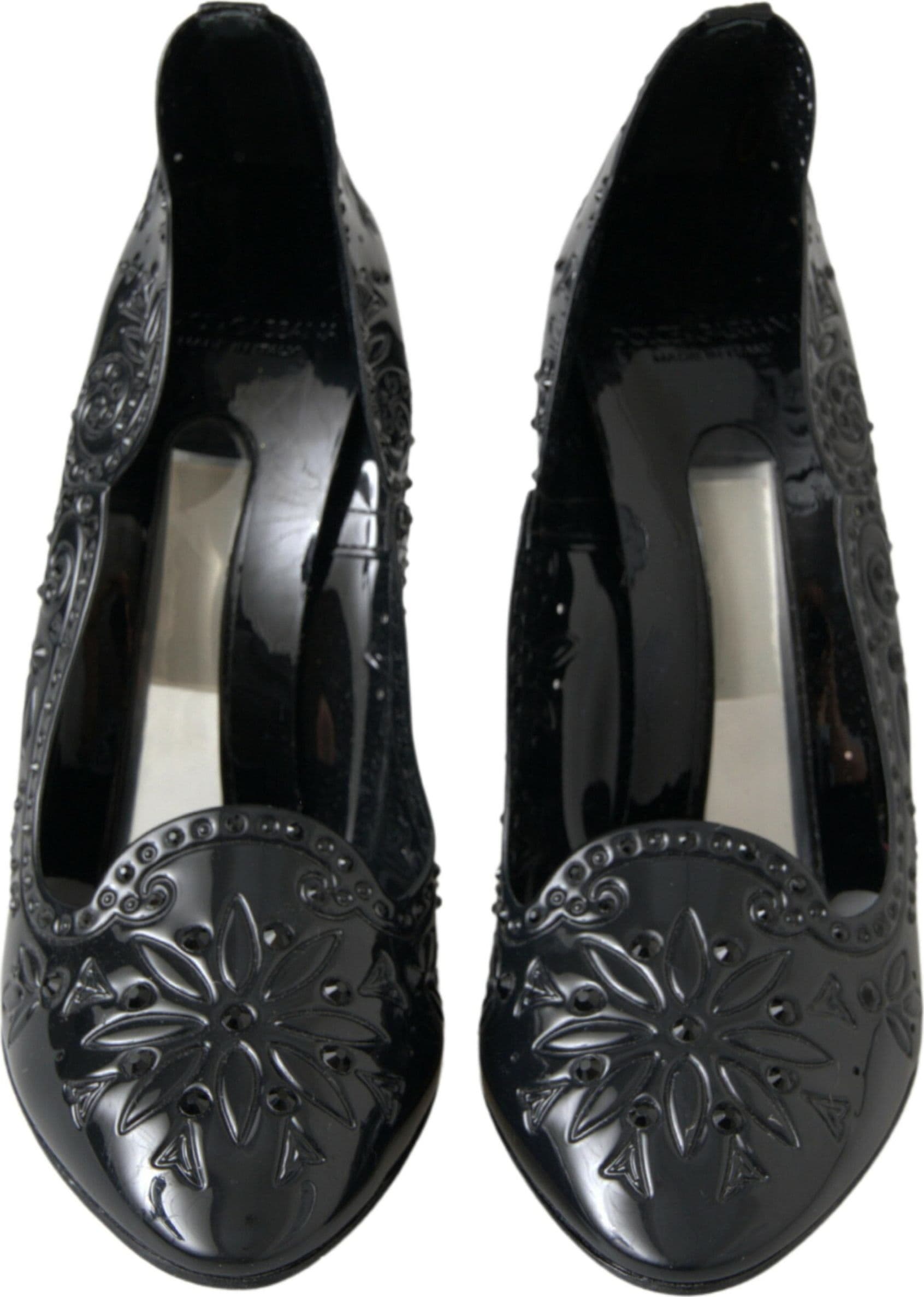 Dolce & Gabbana Black CINDERELLA Floral Crystal Heels Shoes - 6