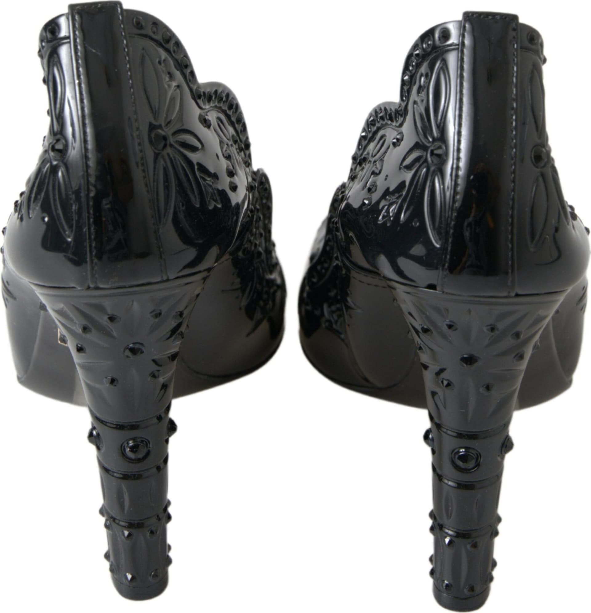 Dolce & Gabbana Black CINDERELLA Floral Crystal Heels Shoes - 7