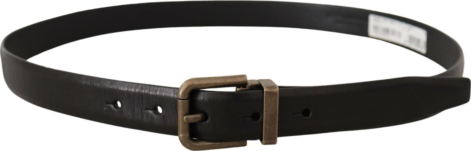 Dolce & Gabbana Black Calf Leather Brushed Brass Box Buckle Belt - 2
