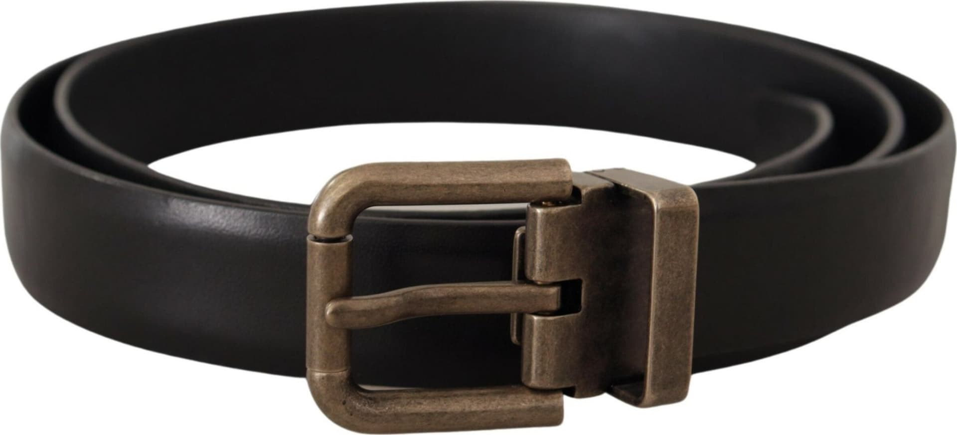 Dolce & Gabbana Black Calf Leather Brushed Brass Box Buckle Belt - 3
