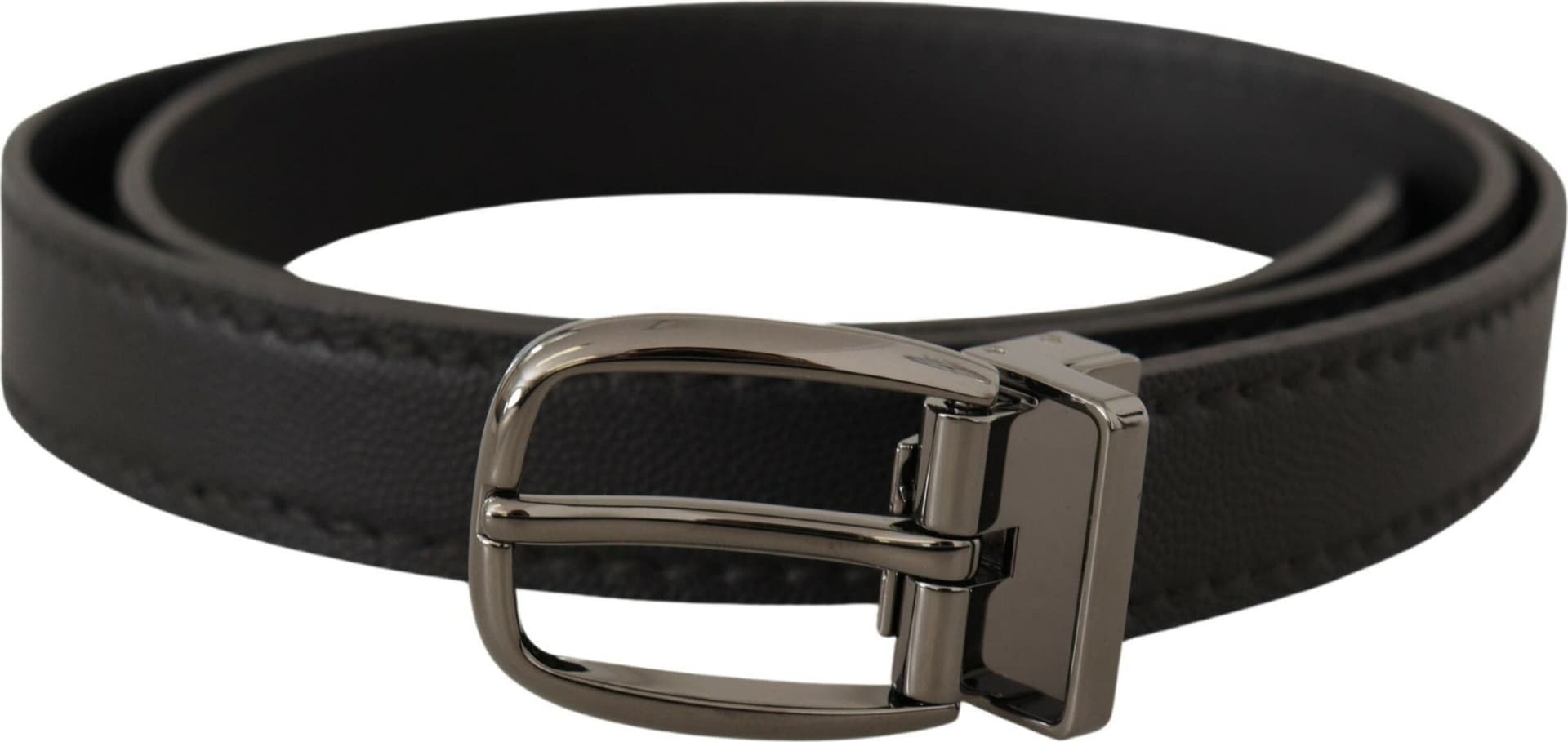 Dolce & Gabbana Black Leather Metal Logo Buckle Belt - 3