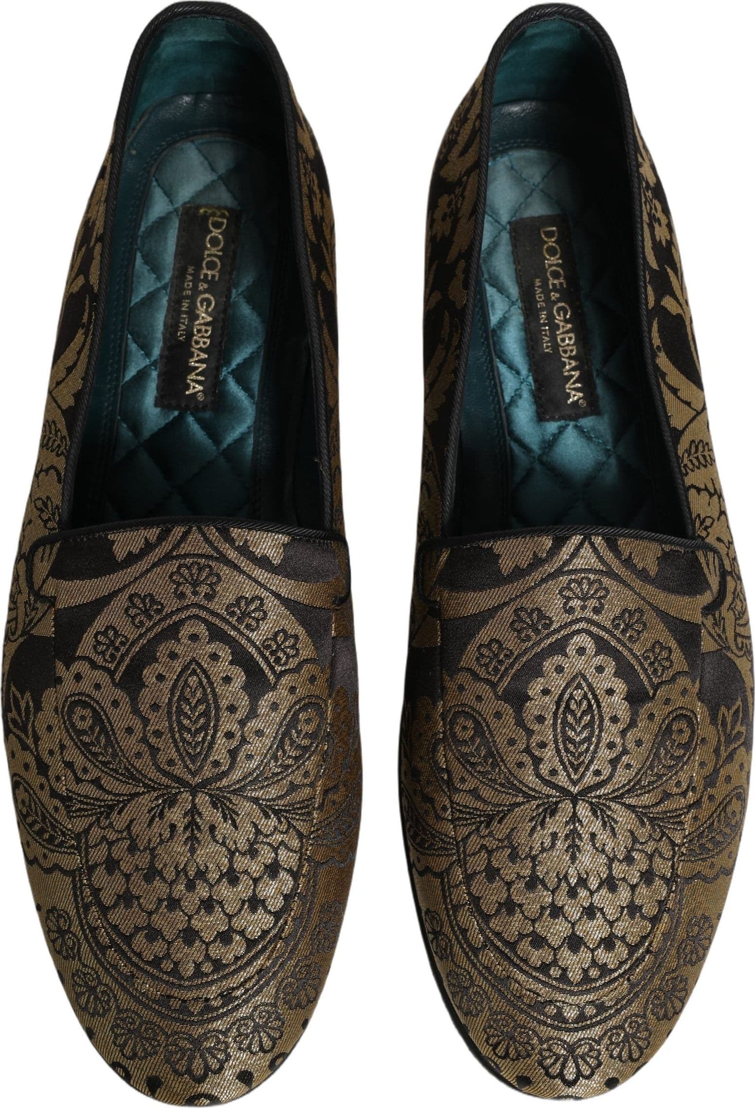 Dolce & Gabbana Gold Jacquard Leather Slip On Loafers Shoes - 3