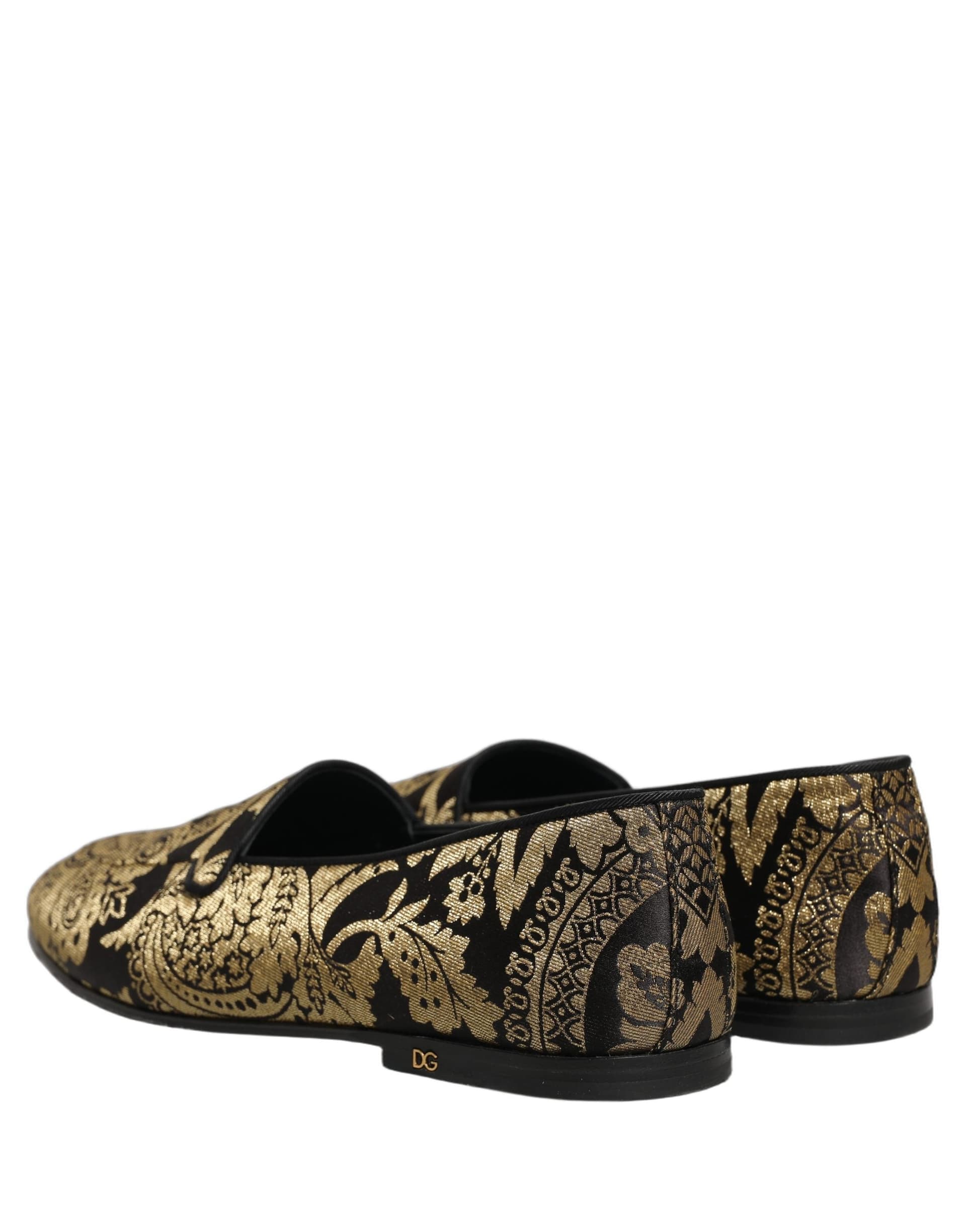 Dolce & Gabbana Gold Jacquard Leather Slip On Loafers Shoes - 5