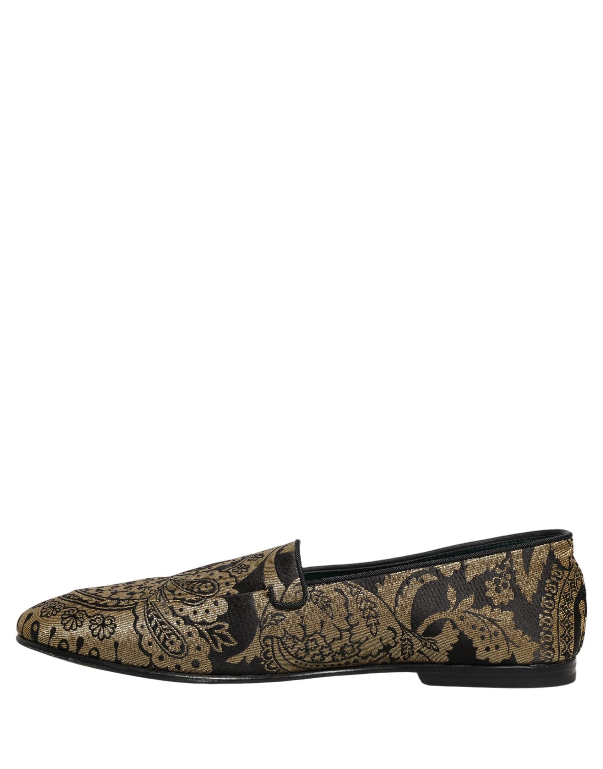 Dolce & Gabbana Gold Jacquard Leather Slip On Loafers Shoes - 6