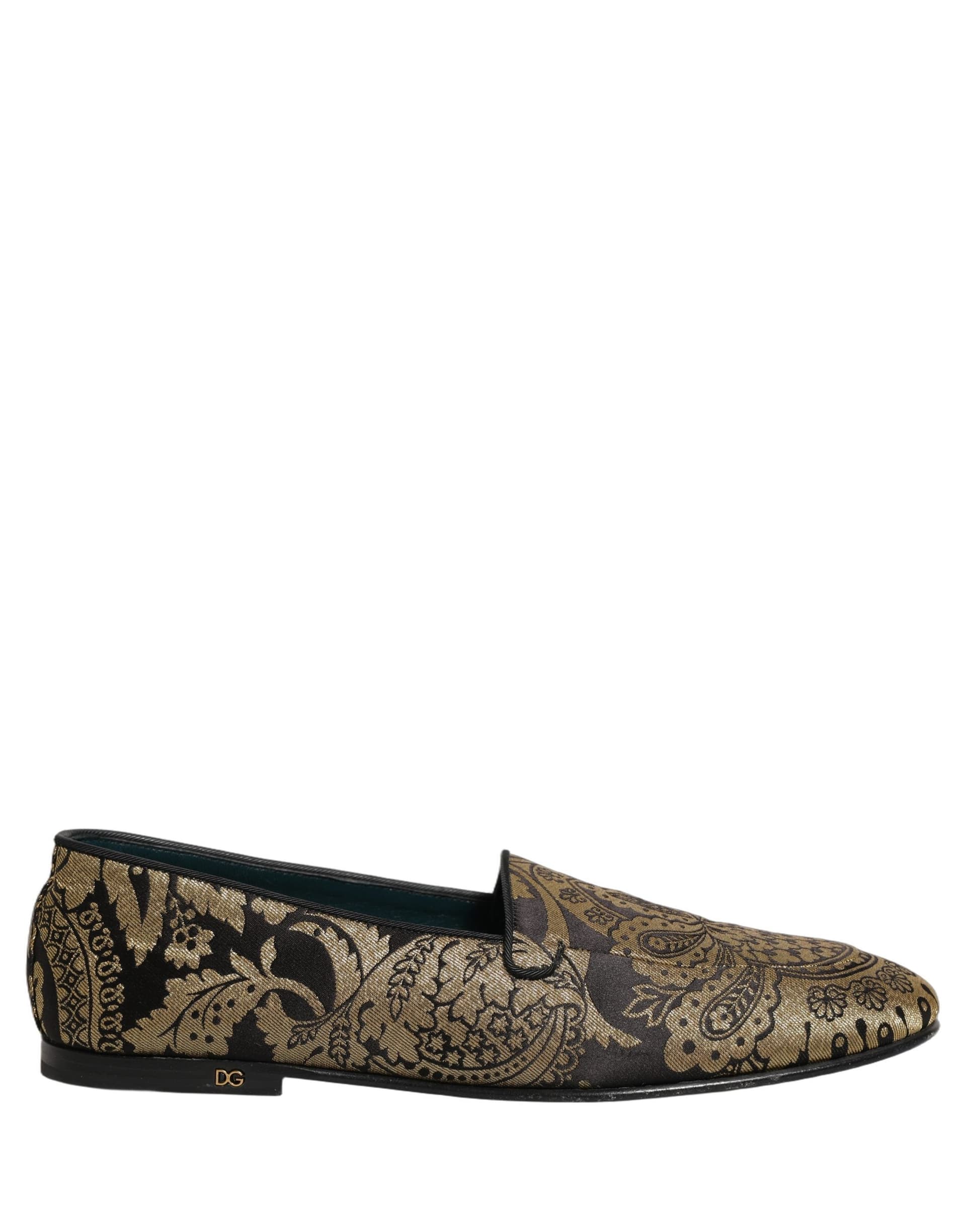 Dolce & Gabbana Gold Jacquard Leather Slip On Loafers Shoes - 8