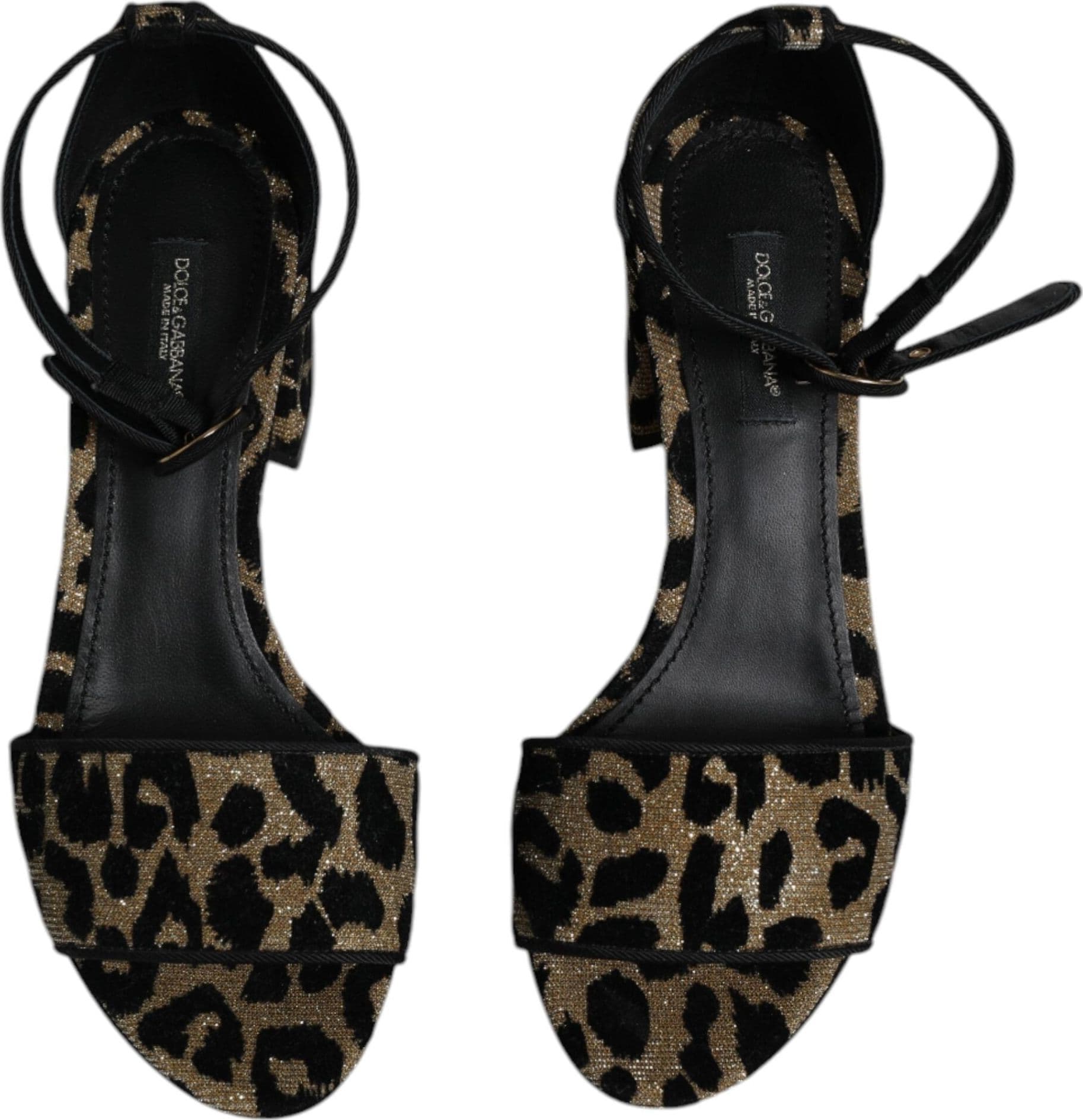 Dolce & Gabbana Gold Leopard Ankle Strap Heels Sandals Shoes - 2
