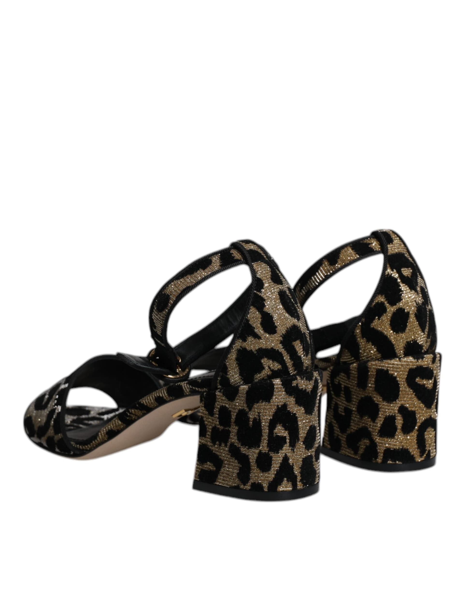 Dolce & Gabbana Gold Leopard Ankle Strap Heels Sandals Shoes - 3