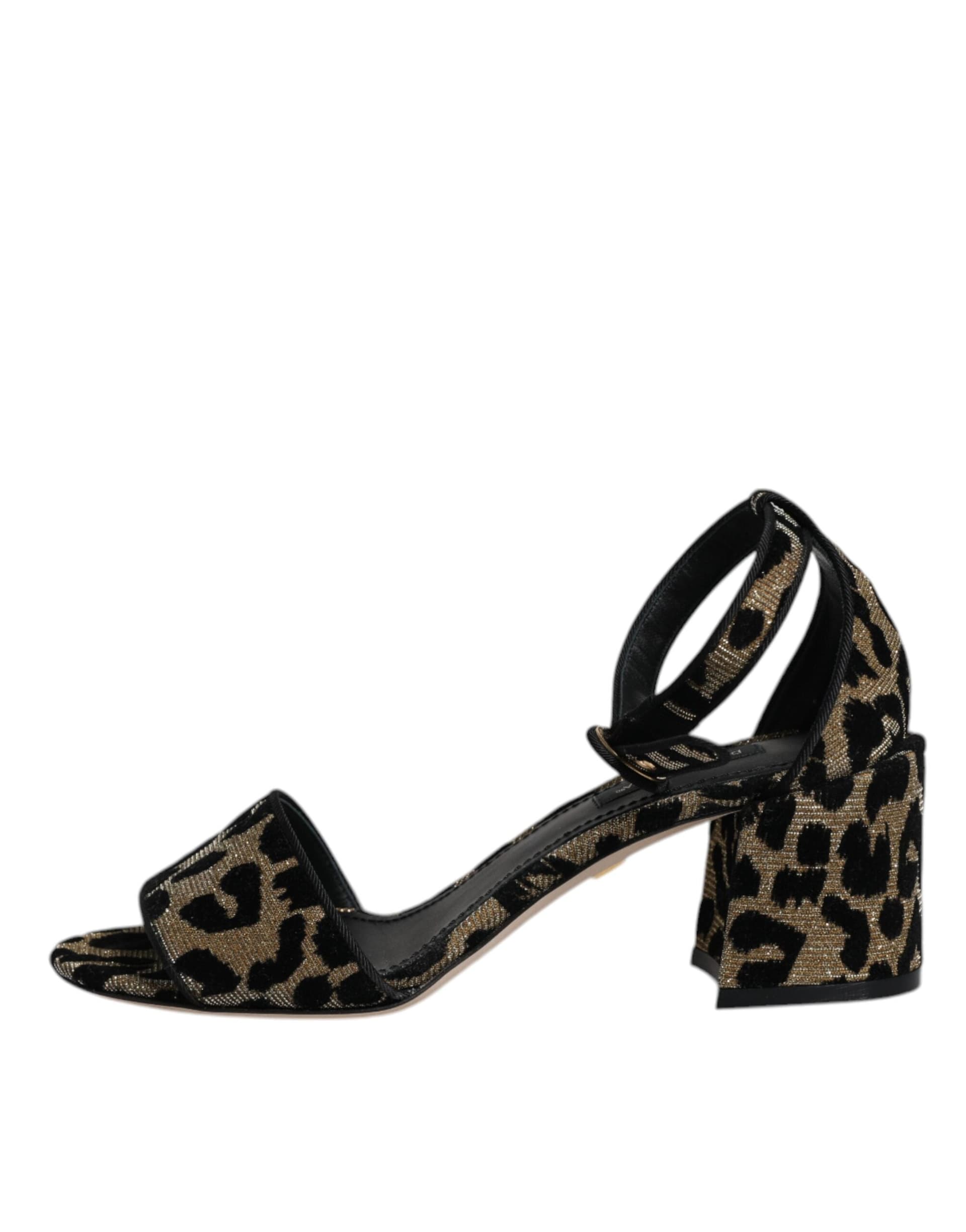 Dolce & Gabbana Gold Leopard Ankle Strap Heels Sandals Shoes - 4