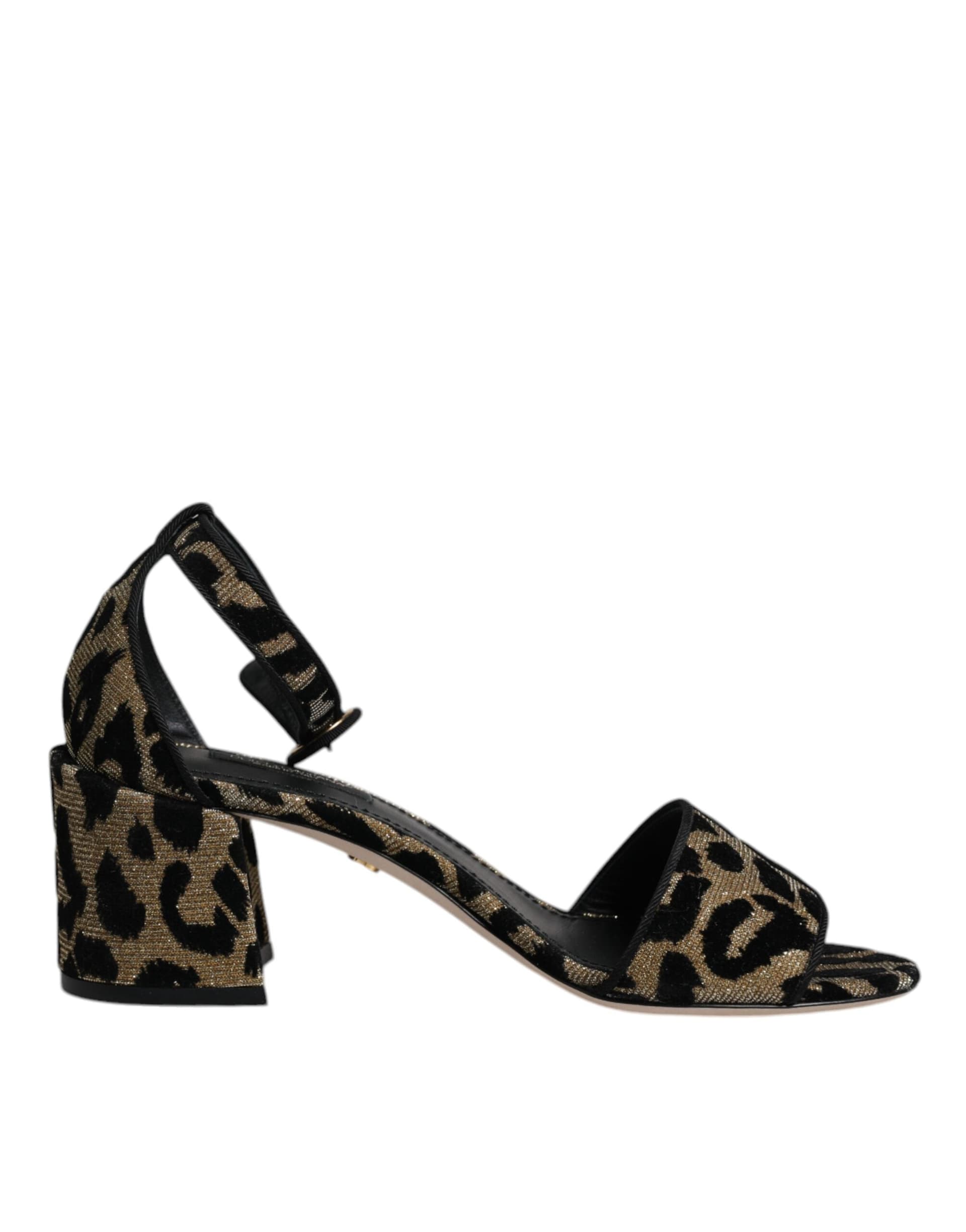 Dolce & Gabbana Gold Leopard Ankle Strap Heels Sandals Shoes - 6