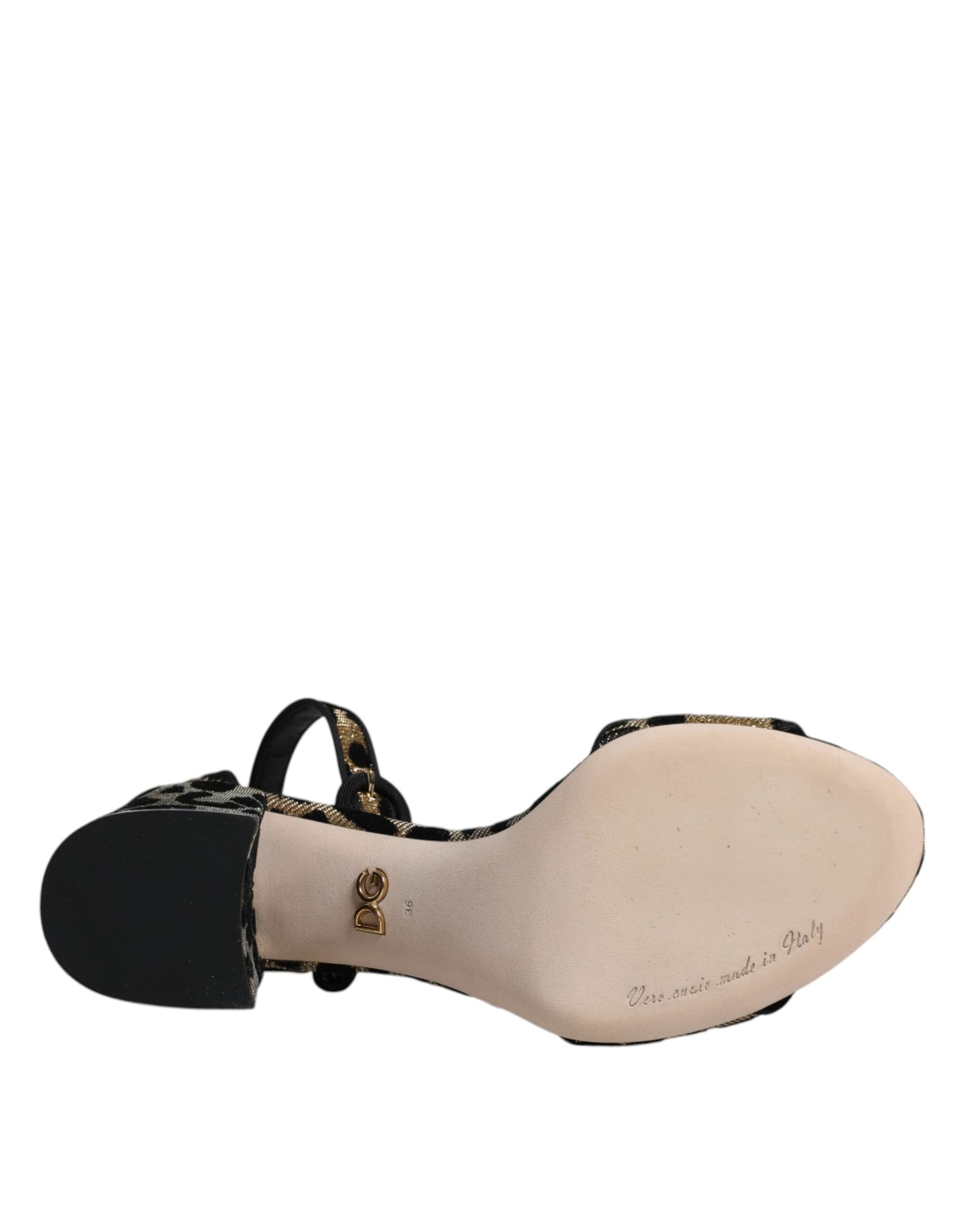 Dolce & Gabbana Gold Leopard Ankle Strap Heels Sandals Shoes - 7