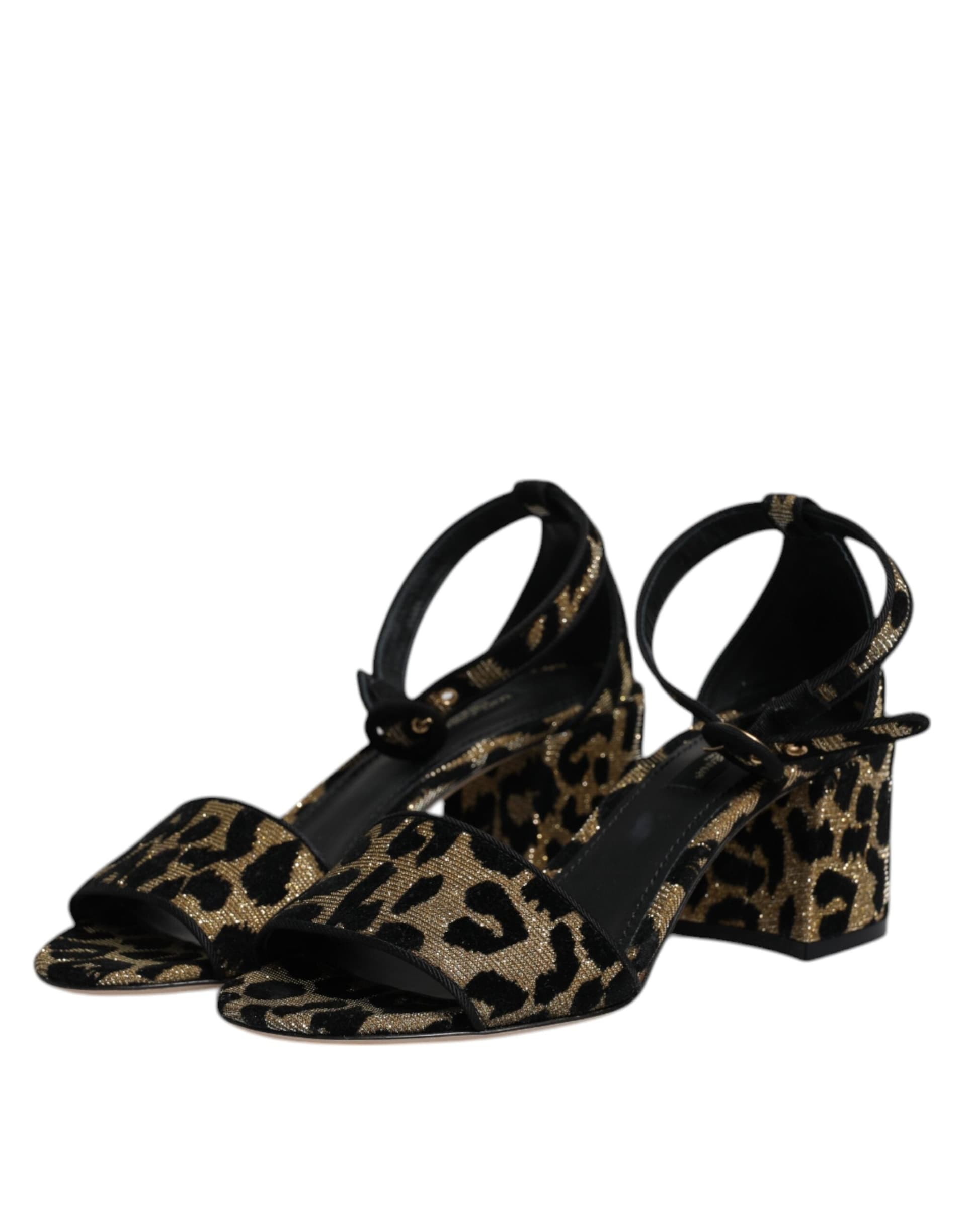 Dolce & Gabbana Gold Leopard Ankle Strap Heels Sandals Shoes - 8
