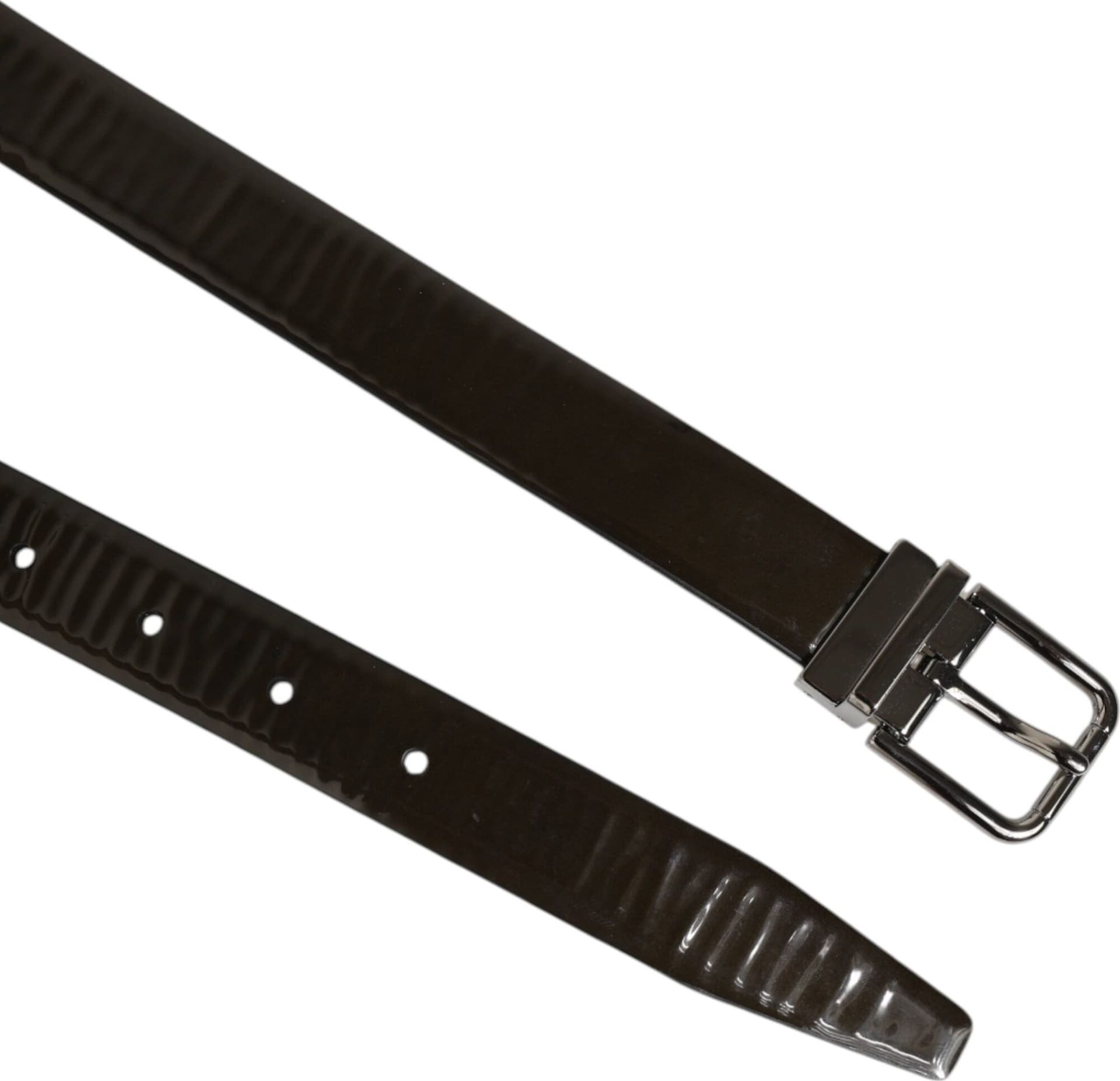 Dolce & Gabbana Brown Glossy Leather Classic Metal Buckle Belt - 3