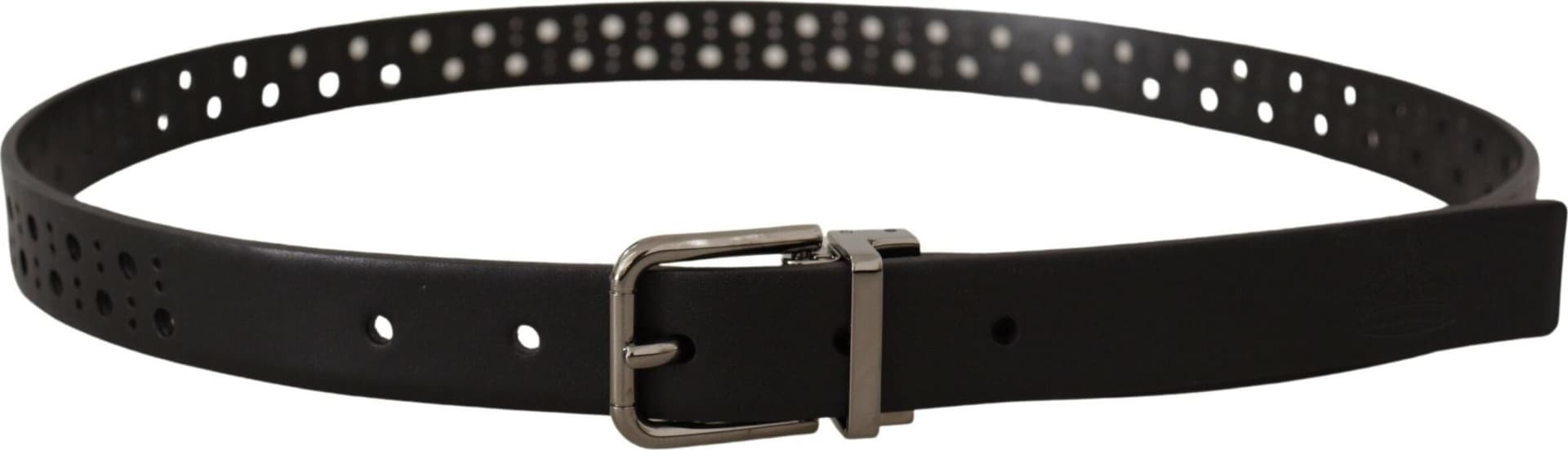 Dolce & Gabbana Black Calf Leather Perforated Metal Buckle Belt - 2