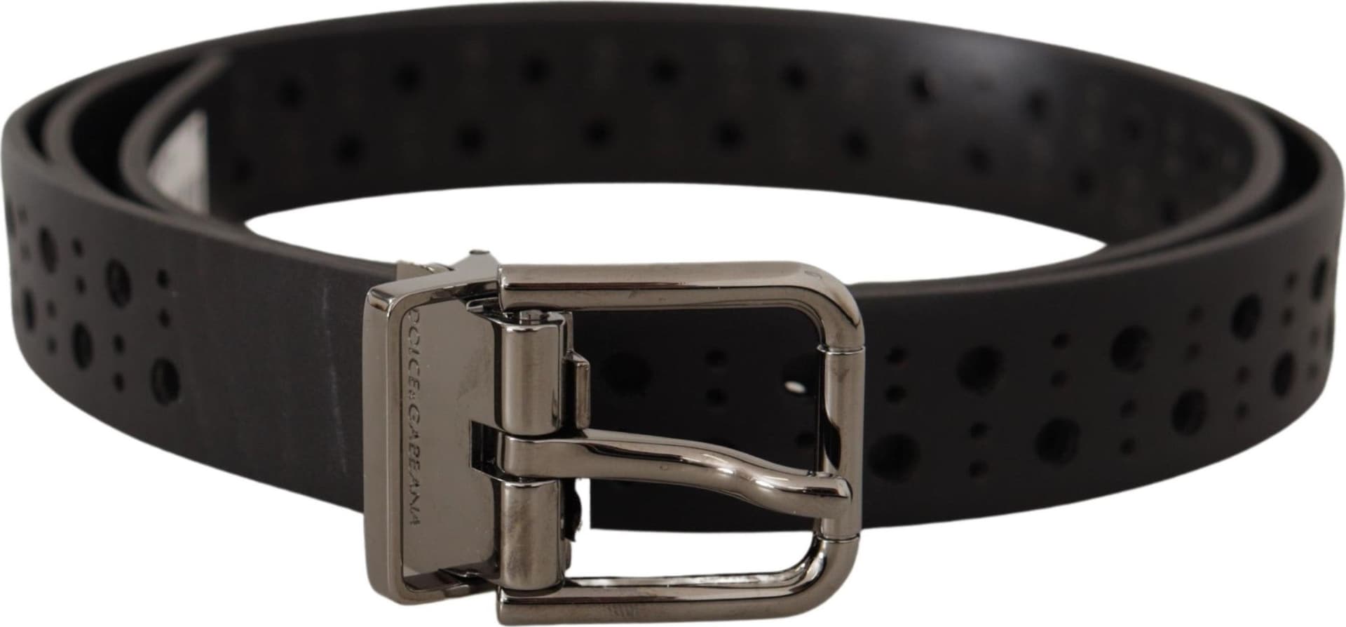 Dolce & Gabbana Black Calf Leather Perforated Metal Buckle Belt - 3