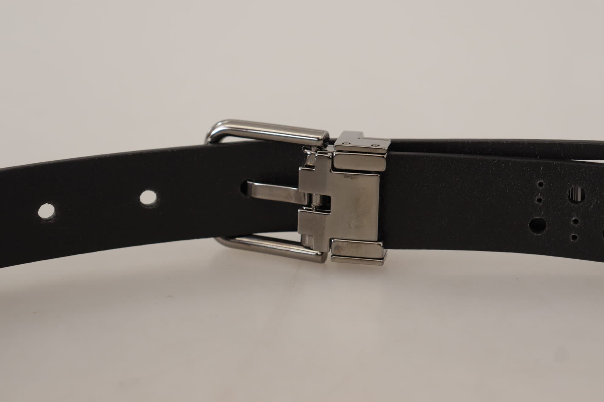 Dolce & Gabbana Black Calf Leather Perforated Metal Buckle Belt - 4