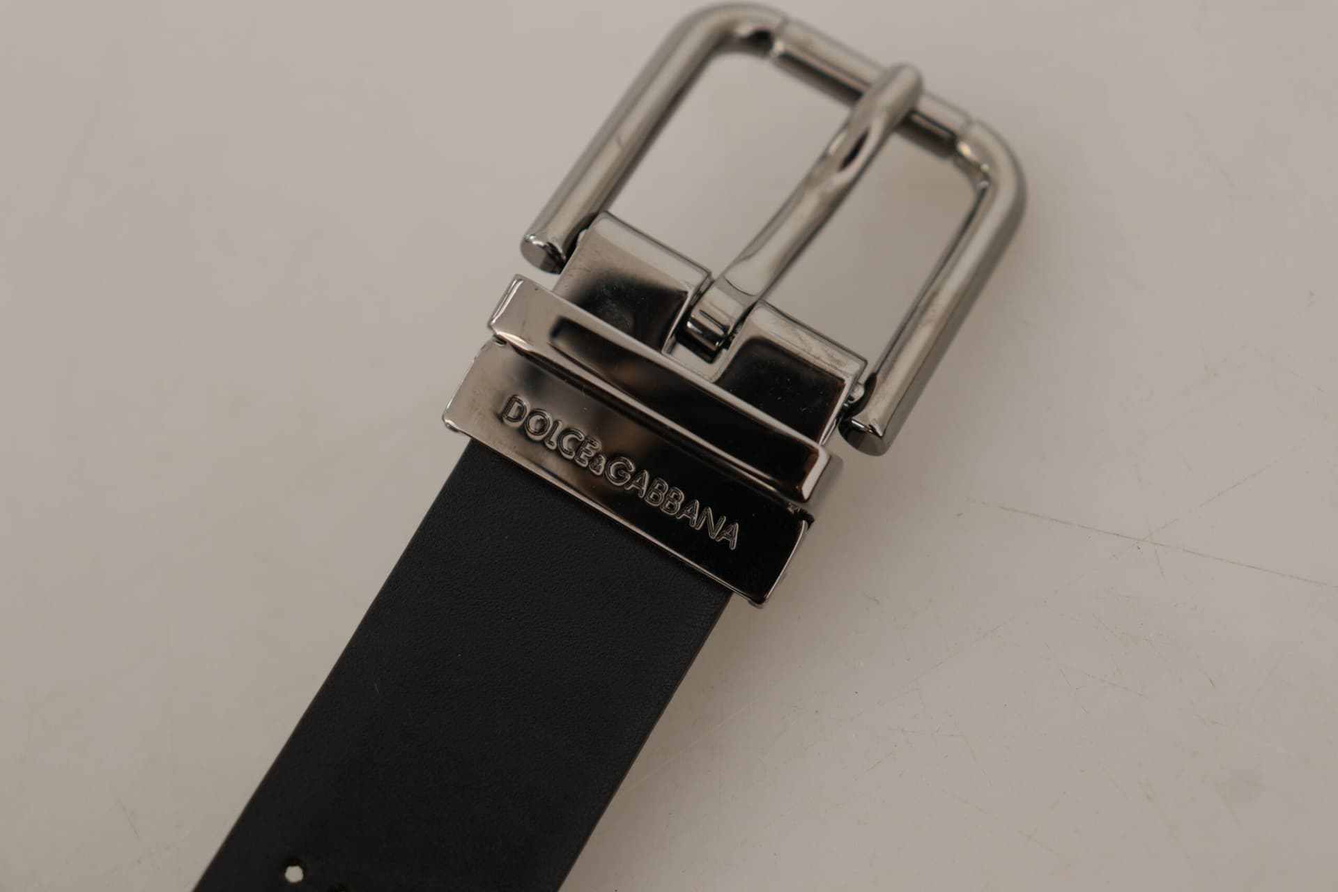 Dolce & Gabbana Black Calf Leather Perforated Metal Buckle Belt - 5