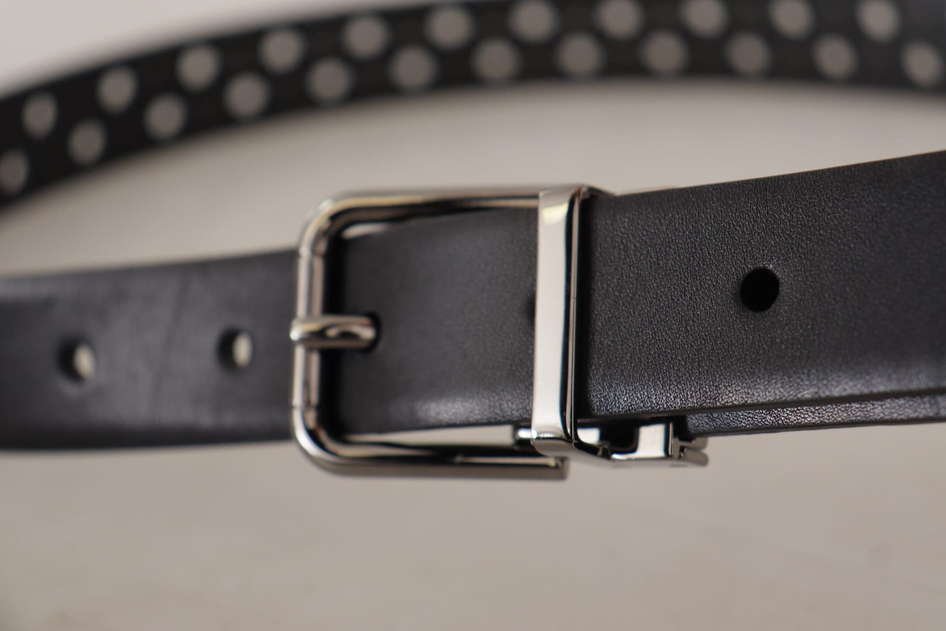 Dolce & Gabbana Black Calf Leather Perforated Metal Buckle Belt - 6