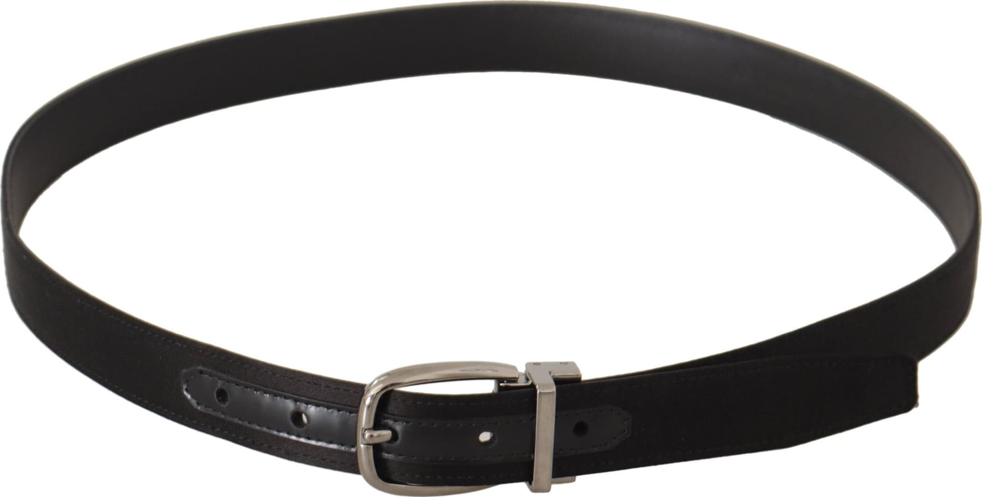 Dolce & Gabbana Black Calf Leather Silver Logo Metal Buckle Belt - 2