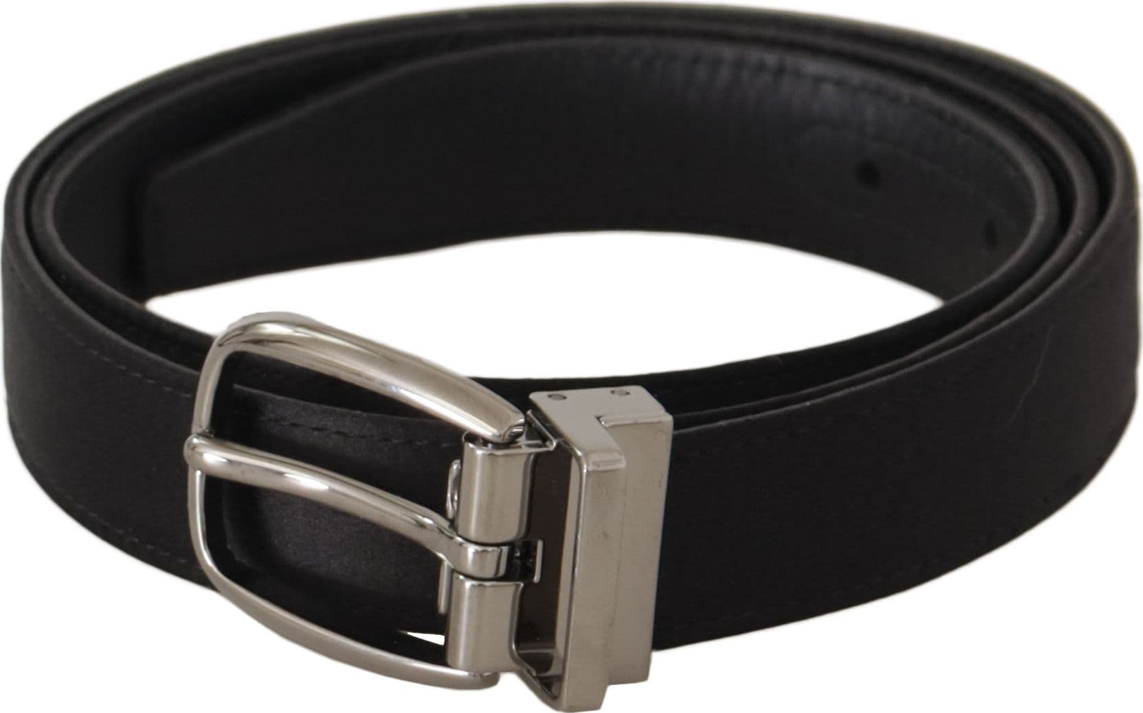 Dolce & Gabbana Black Calf Leather Silver Logo Metal Buckle Belt - 3