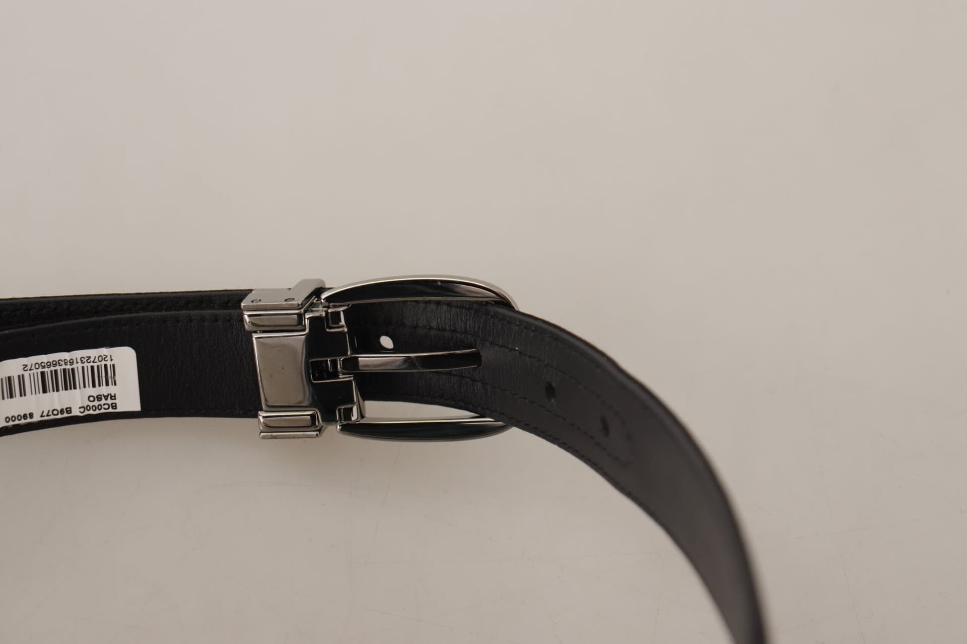 Dolce & Gabbana Black Calf Leather Silver Logo Metal Buckle Belt - 4