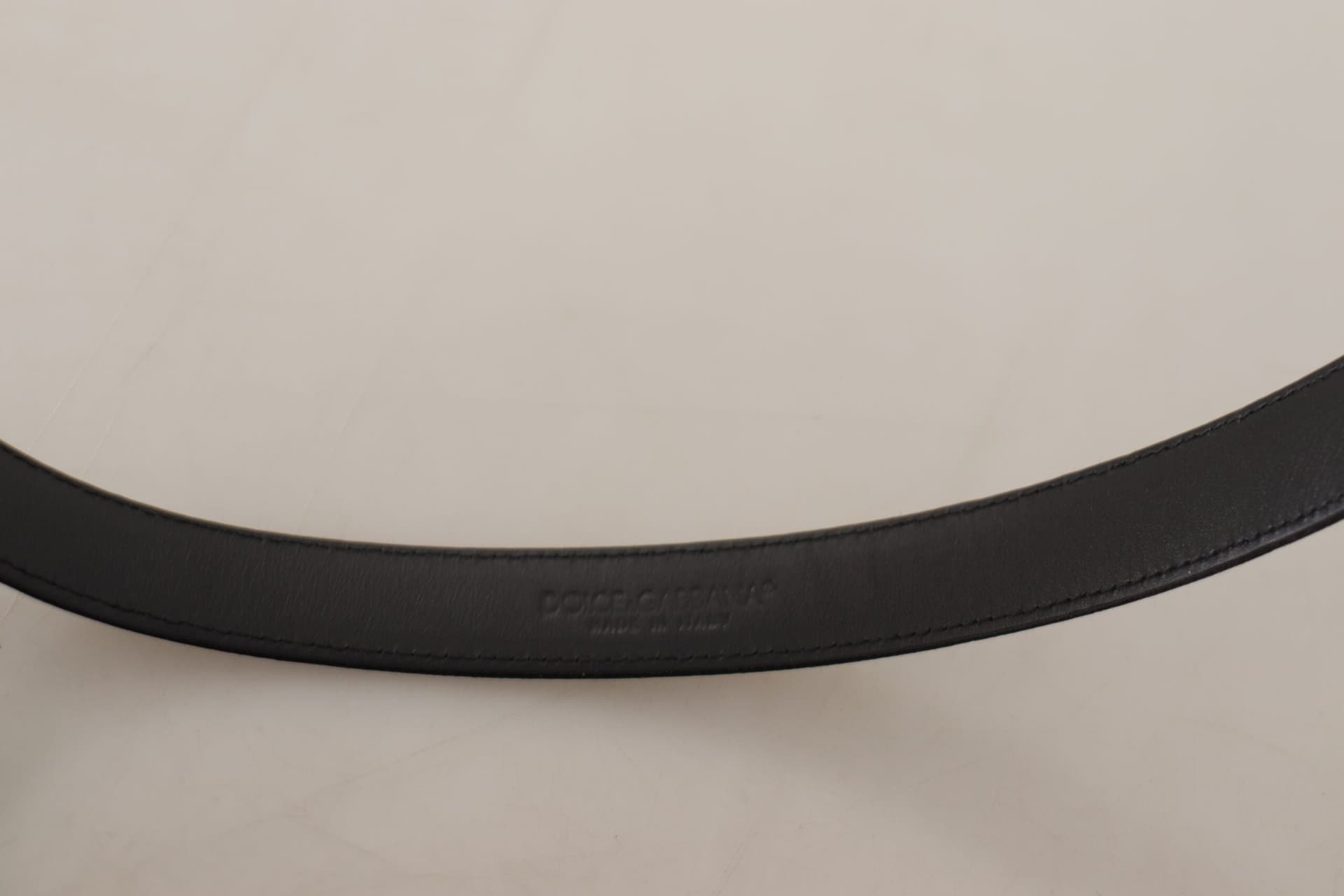 Dolce & Gabbana Black Calf Leather Silver Logo Metal Buckle Belt - 5