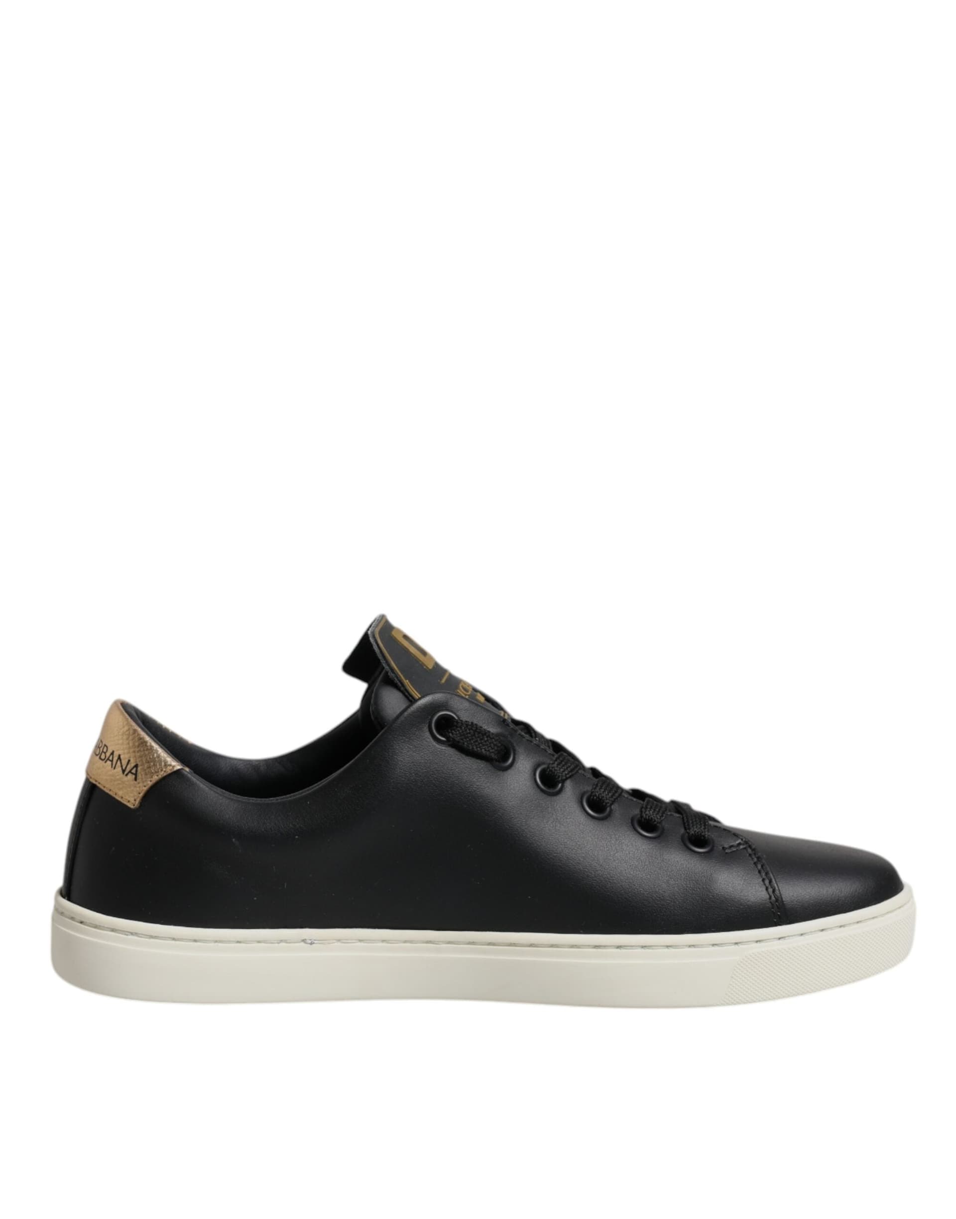Dolce & Gabbana Black Leather Gold Red Heart Sneakers Shoes - 6