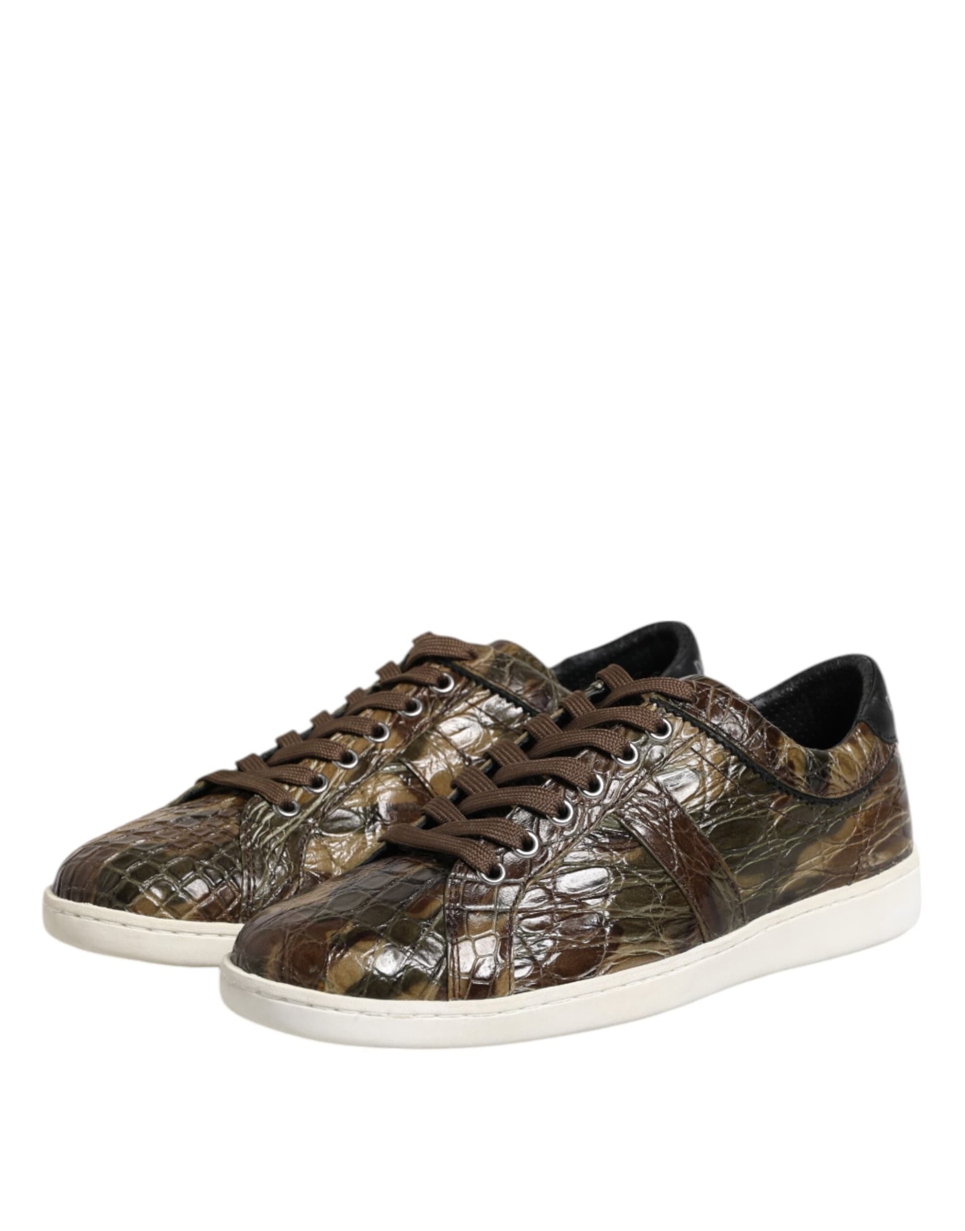 Dolce & Gabbana Brown Exotic Leather Low Top Sneakers Shoes - 3
