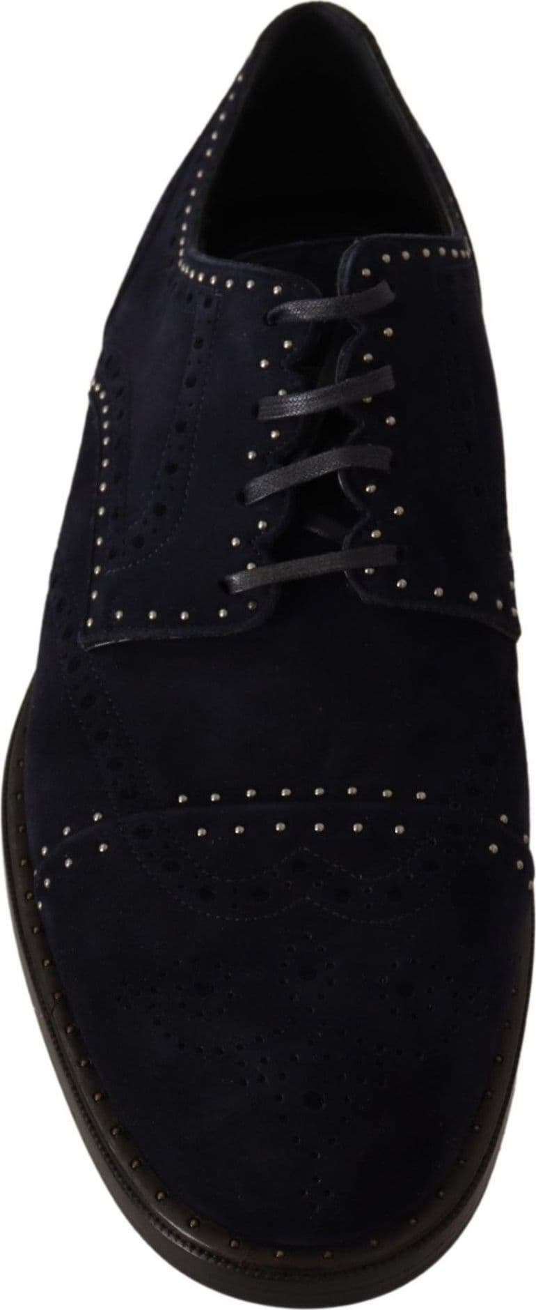 Dolce & Gabbana Blue Suede Leather Derby Studded Shoes - 3