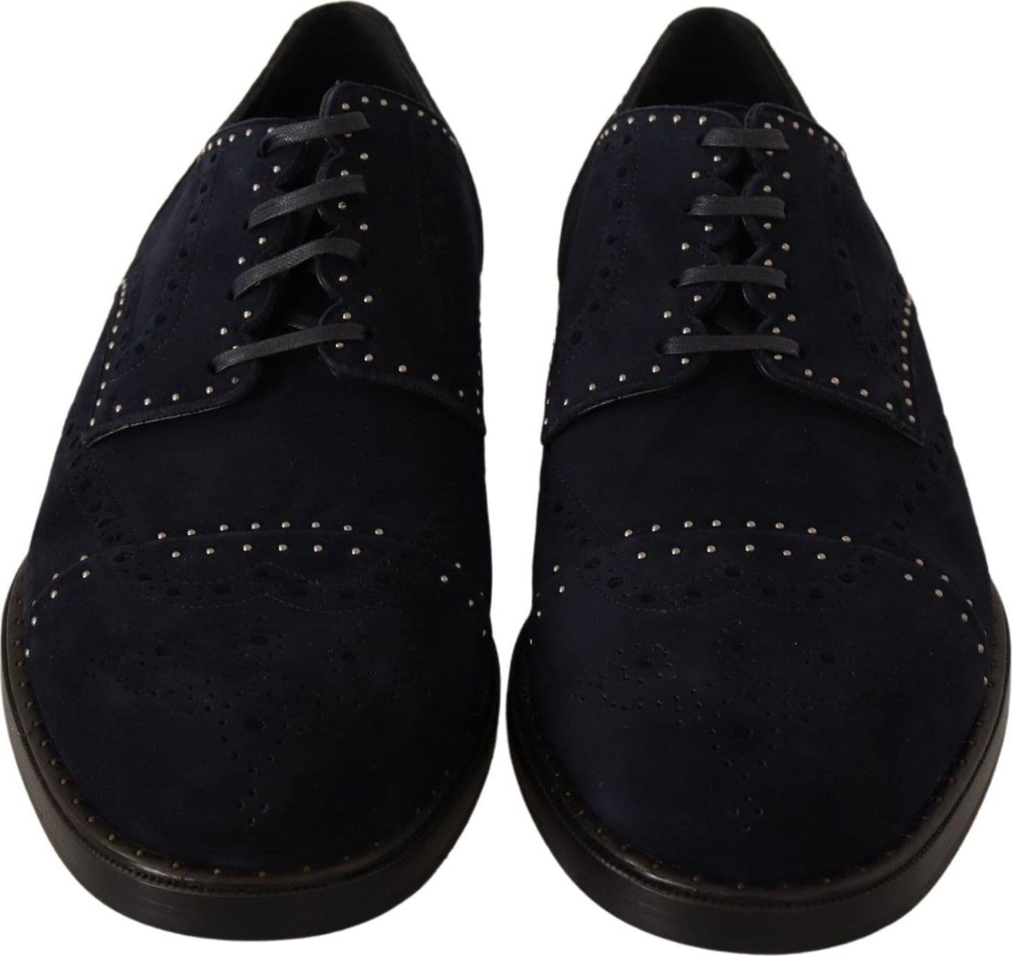 Dolce & Gabbana Blue Suede Leather Derby Studded Shoes - 4