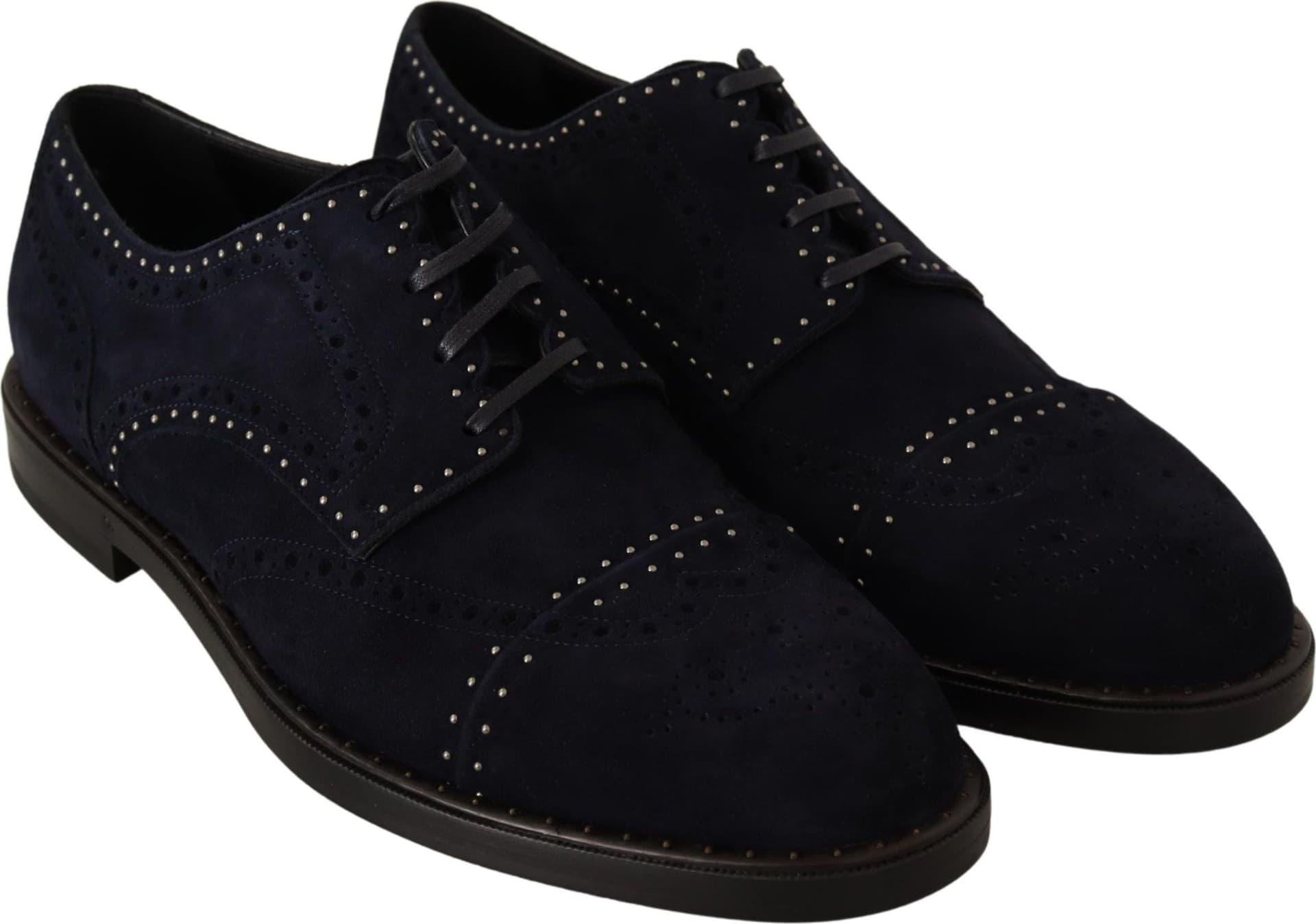 Dolce & Gabbana Blue Suede Leather Derby Studded Shoes - 5