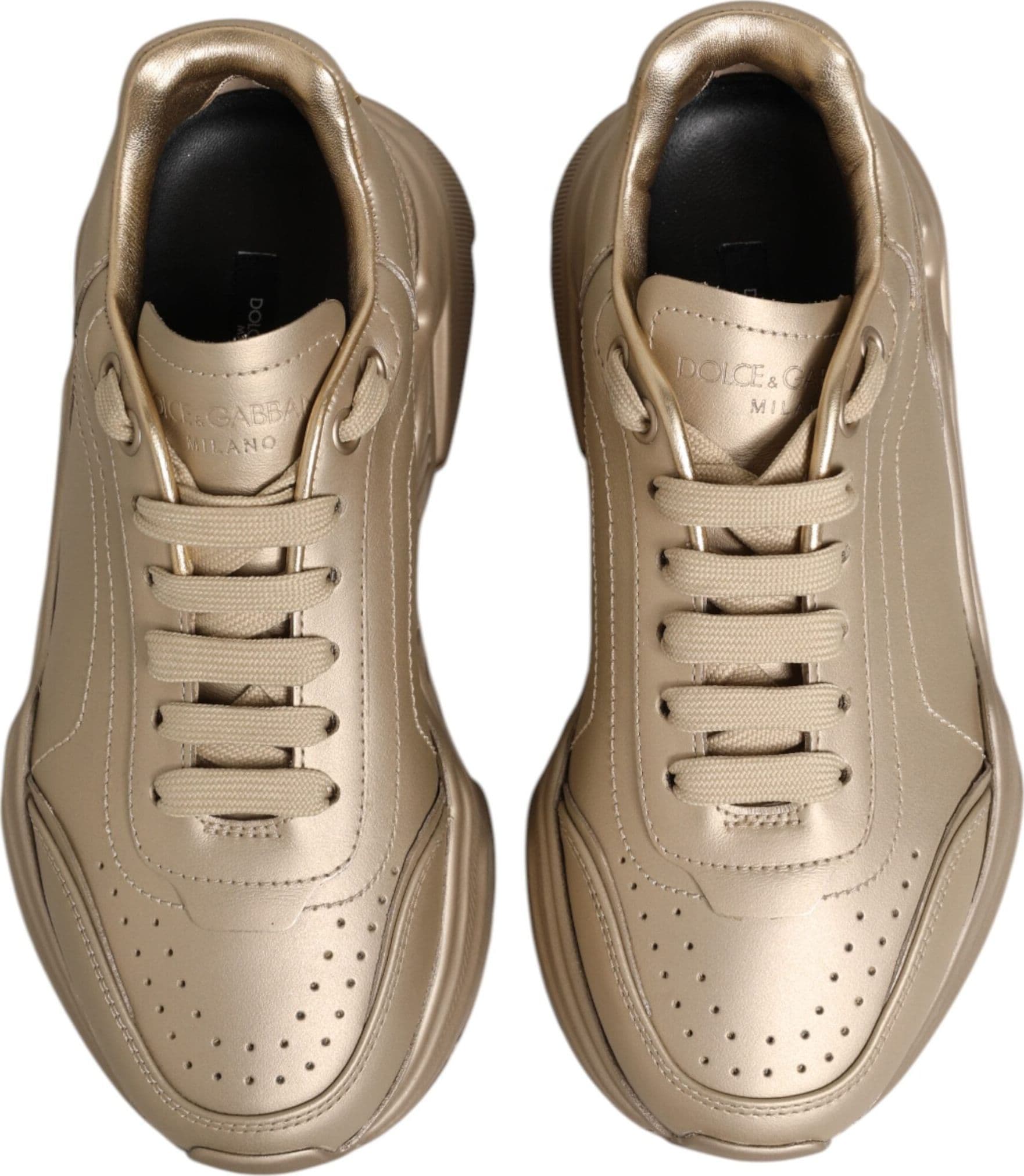 Dolce & Gabbana Gold Leather Daymaster Women Sneaker Shoes - 2