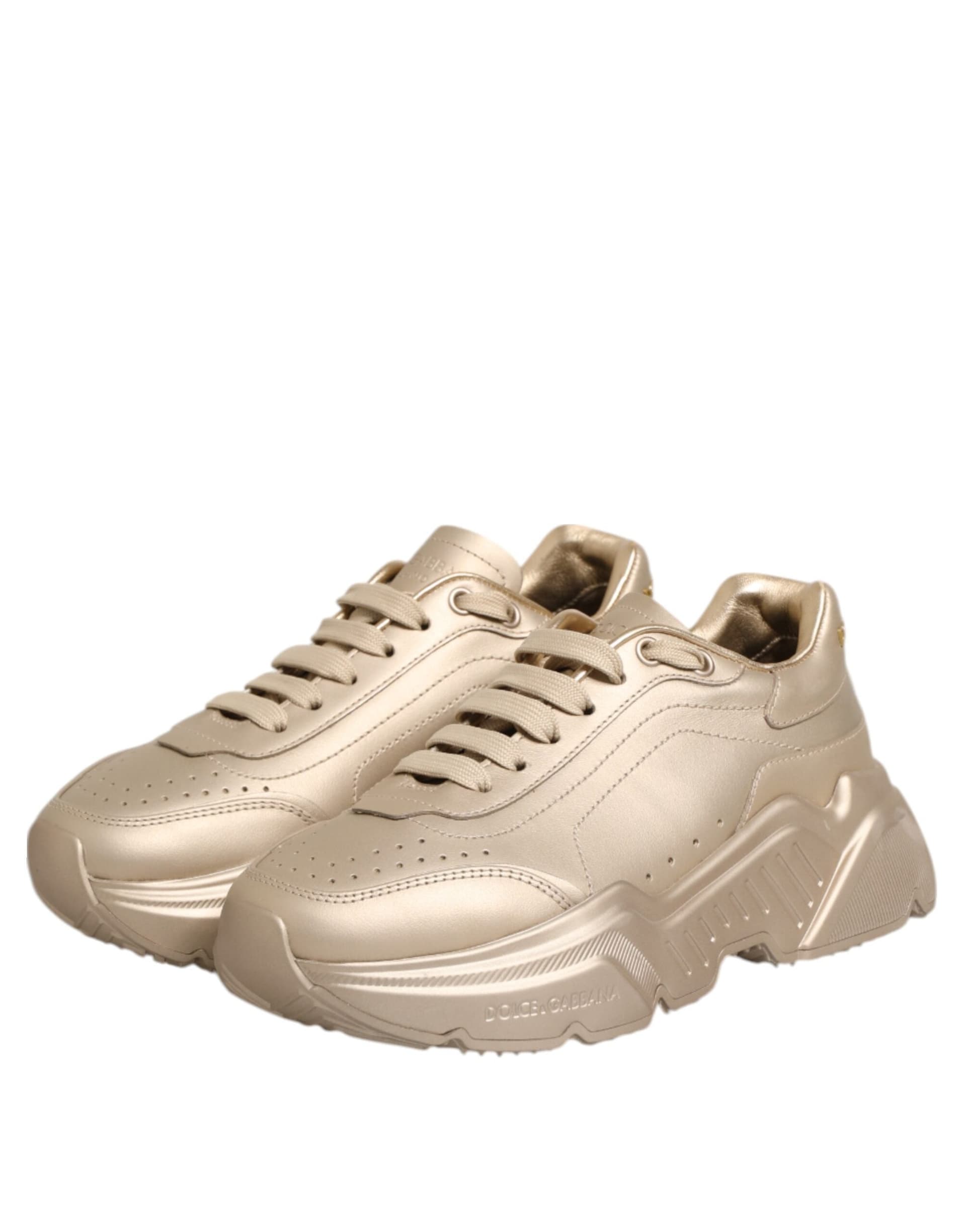 Dolce & Gabbana Gold Leather Daymaster Women Sneaker Shoes - 3