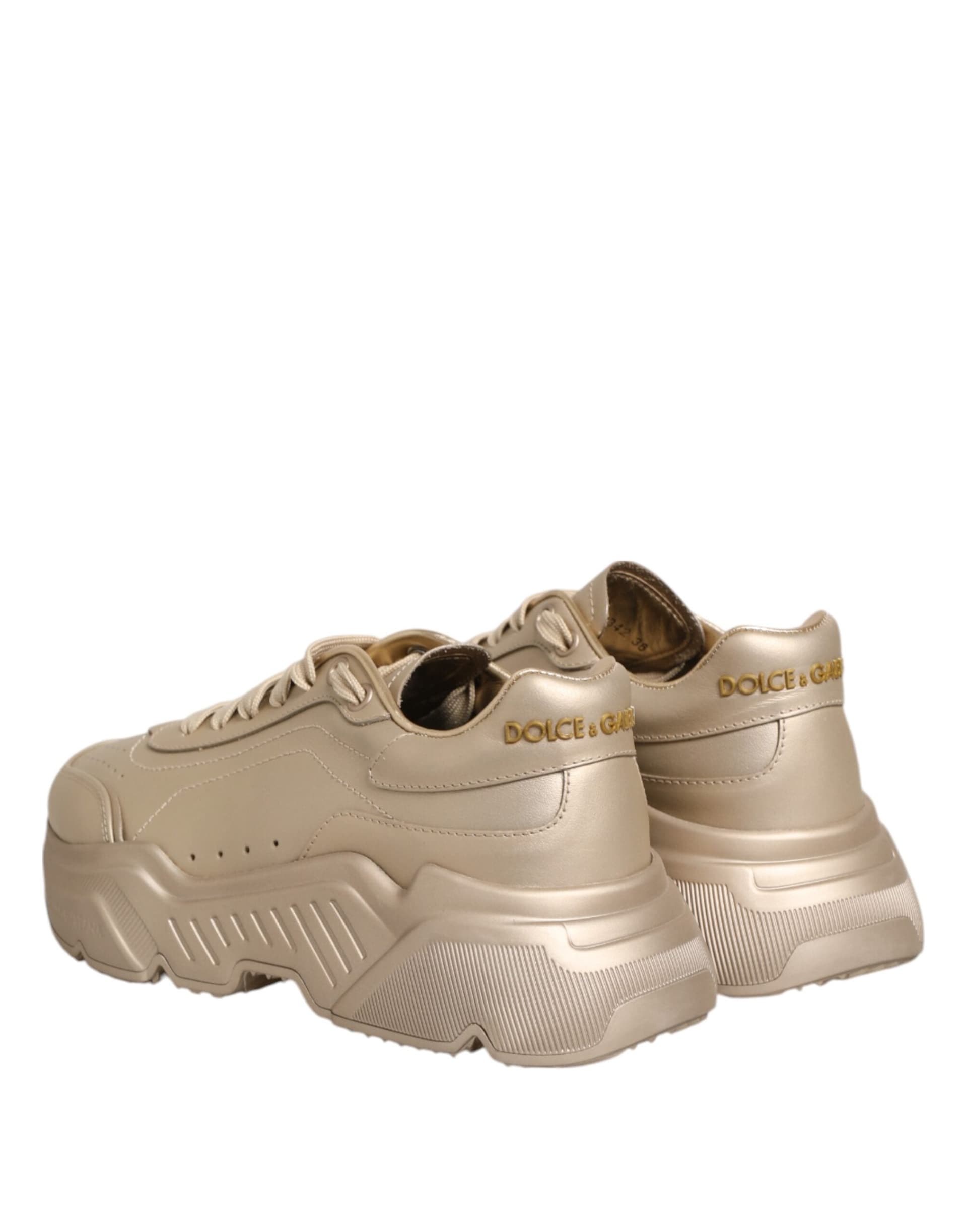 Dolce & Gabbana Gold Leather Daymaster Women Sneaker Shoes - 4