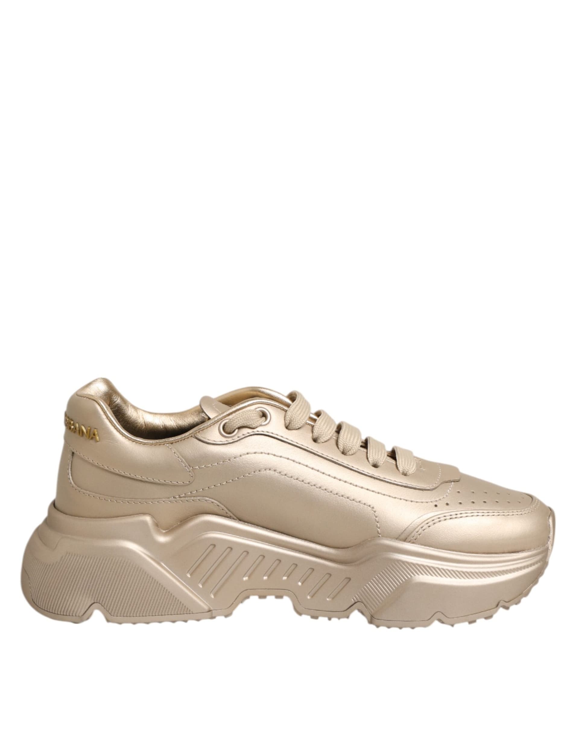Dolce & Gabbana Gold Leather Daymaster Women Sneaker Shoes - 6