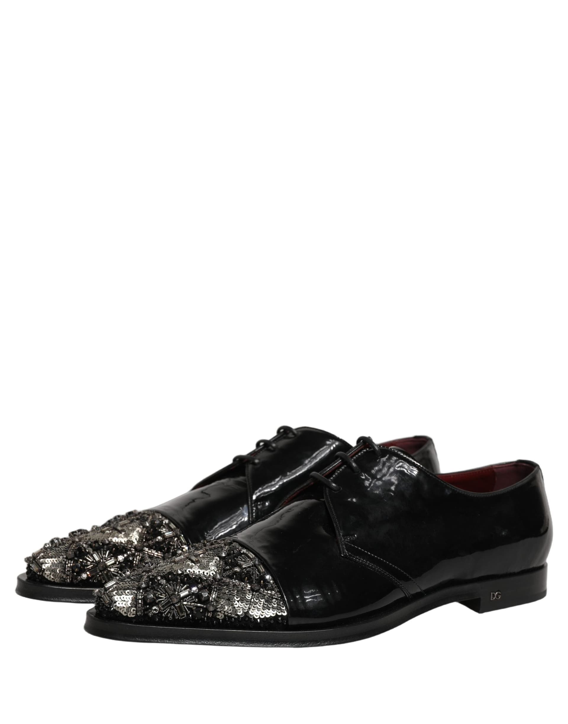Dolce & Gabbana Black Embellished Derby Dress Formal Shoes - 4