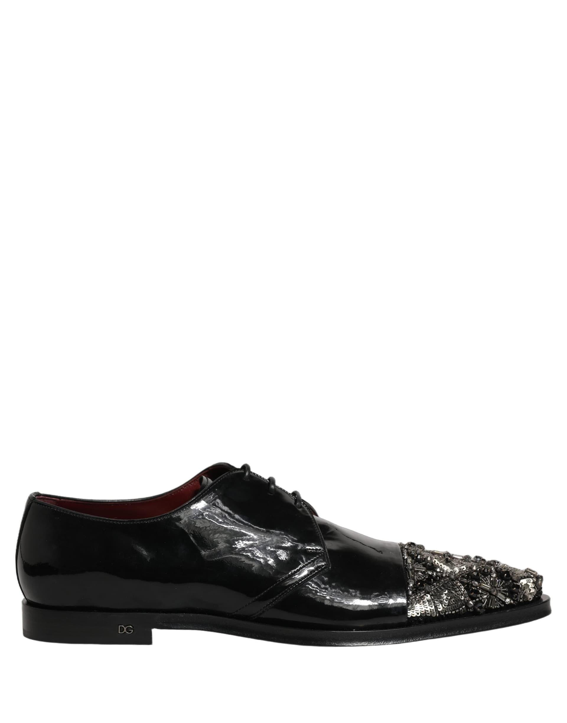 Dolce & Gabbana Black Embellished Derby Dress Formal Shoes - 7