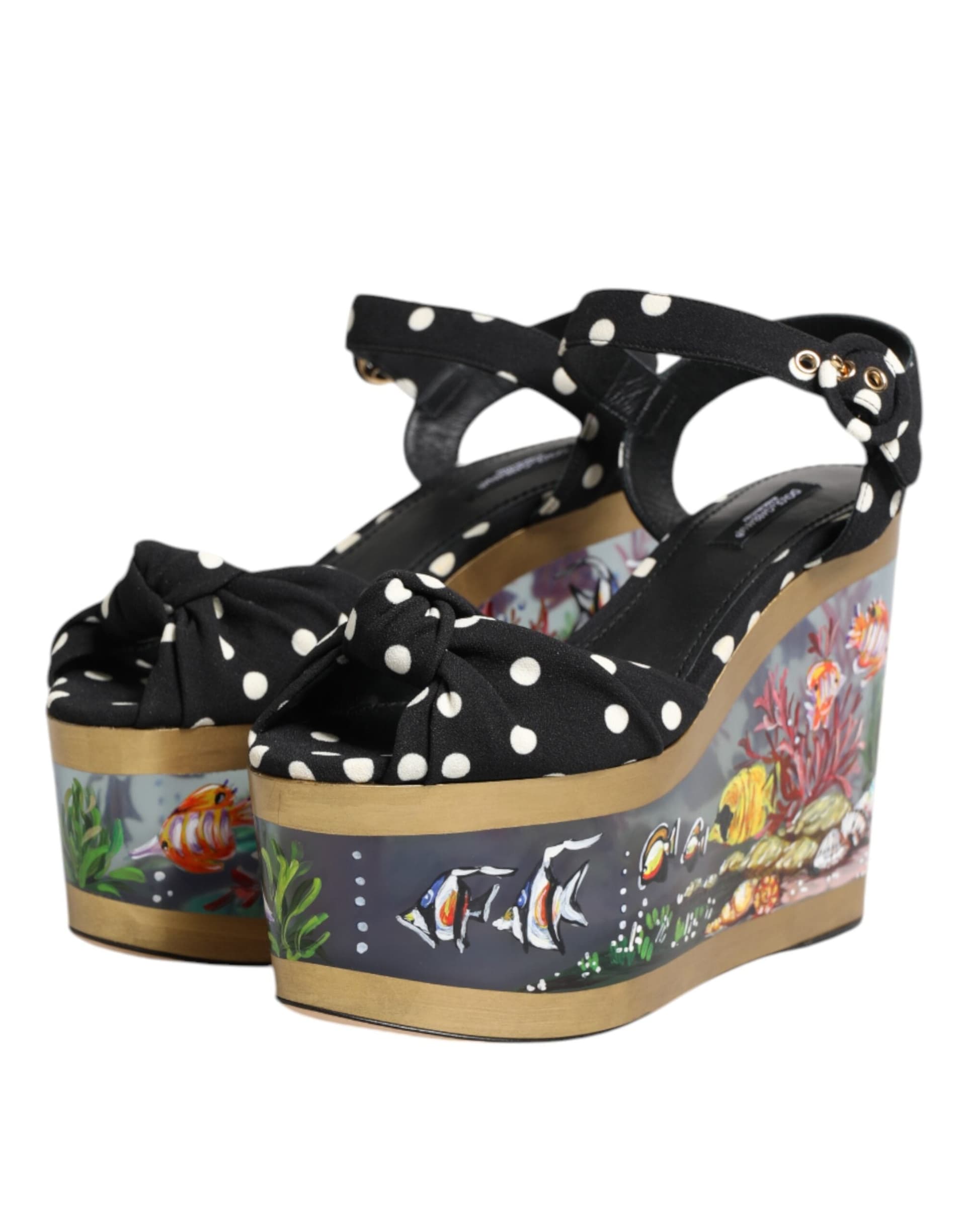 Dolce & Gabbana Multicolor Fish Polka Dot Wedge Sandals Shoes - 3