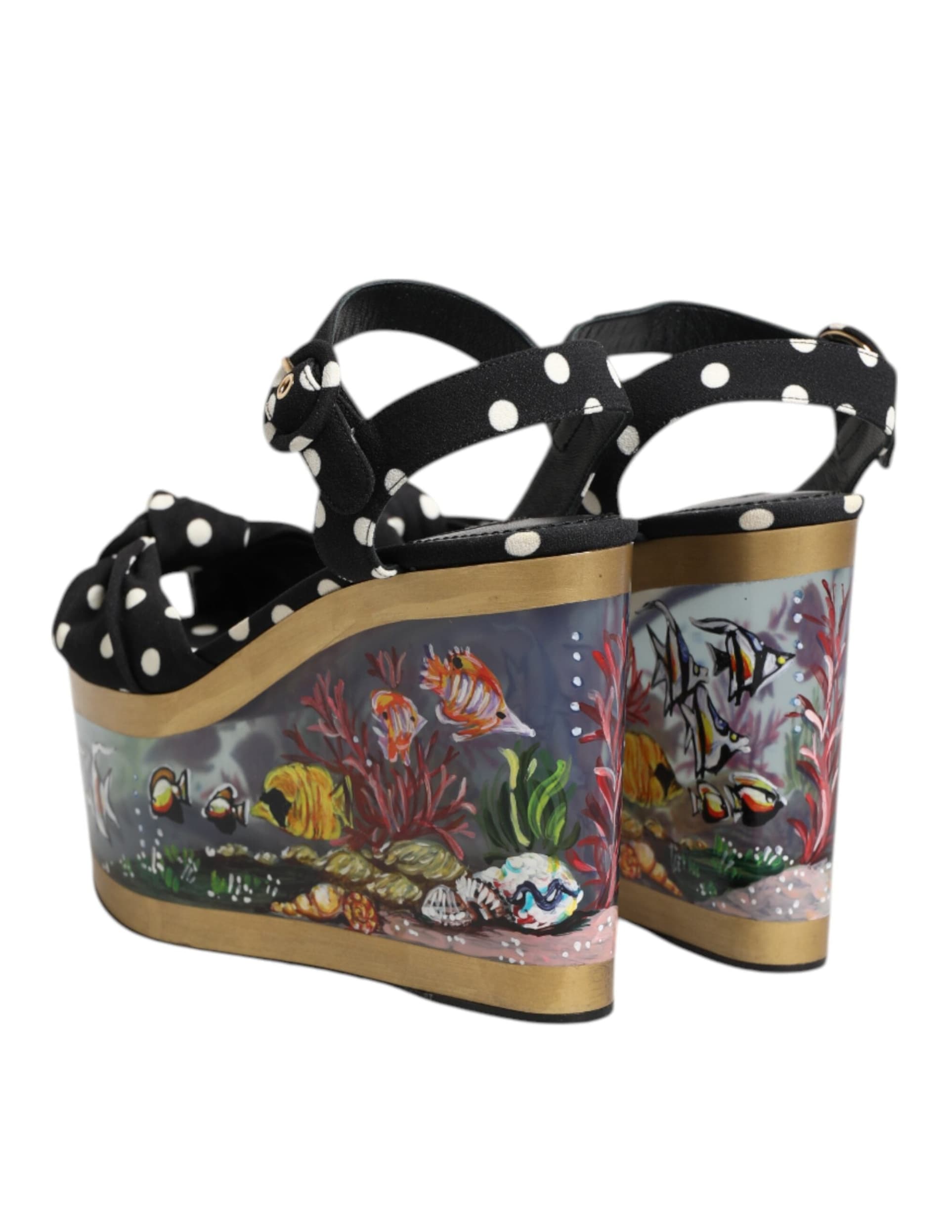 Dolce & Gabbana Multicolor Fish Polka Dot Wedge Sandals Shoes - 4
