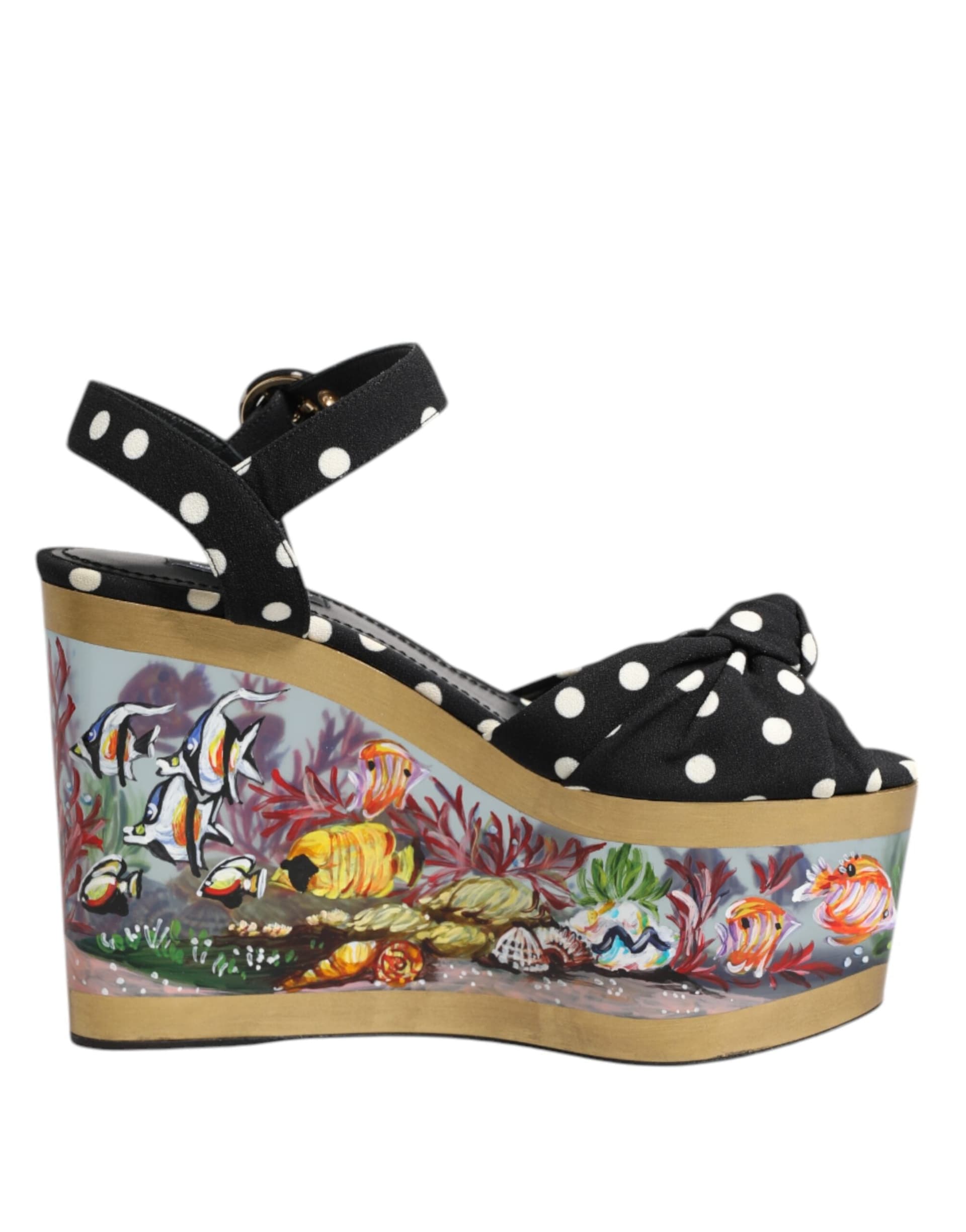Dolce & Gabbana Multicolor Fish Polka Dot Wedge Sandals Shoes - 7