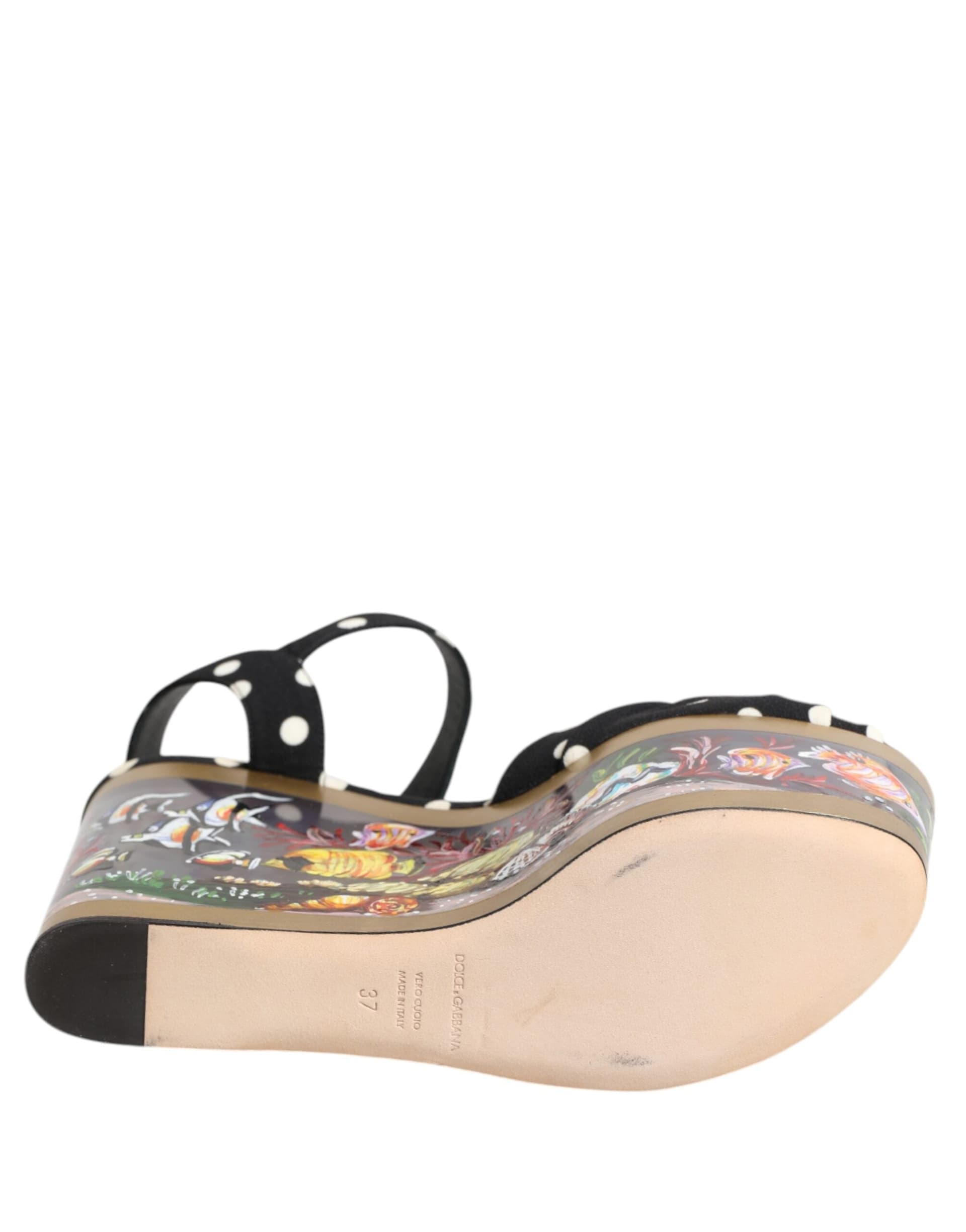 Dolce & Gabbana Multicolor Fish Polka Dot Wedge Sandals Shoes - 8