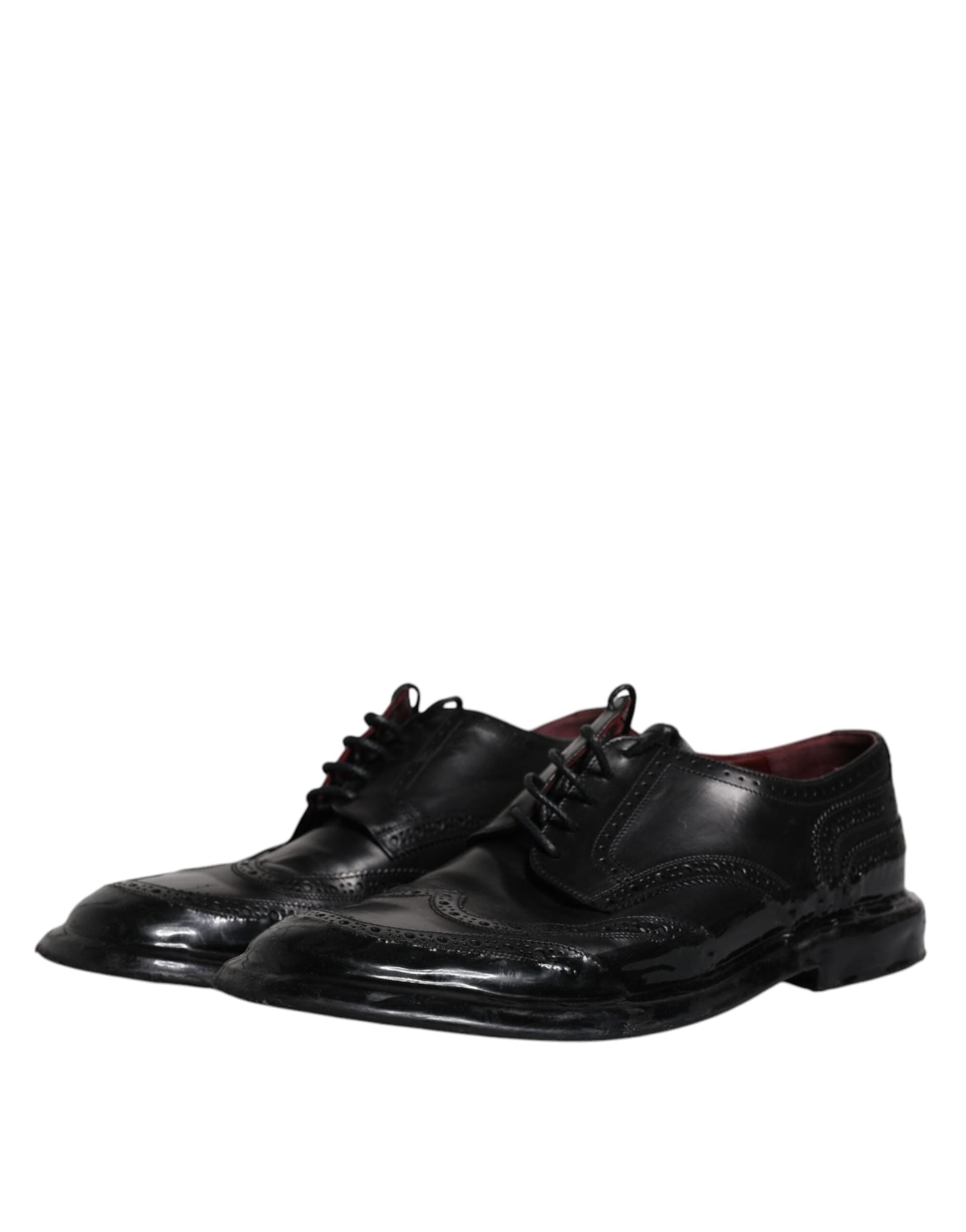 Dolce & Gabbana Black Leather Derby Wingtip Formal Shoes - 3