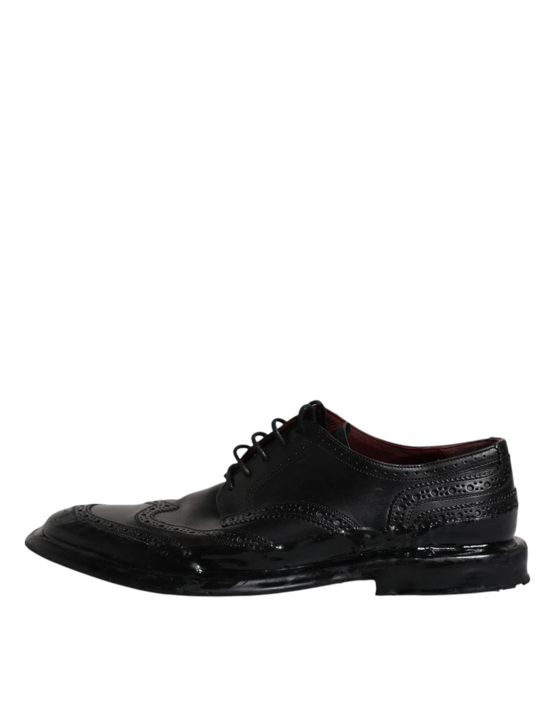 Dolce & Gabbana Black Leather Derby Wingtip Formal Shoes - 5
