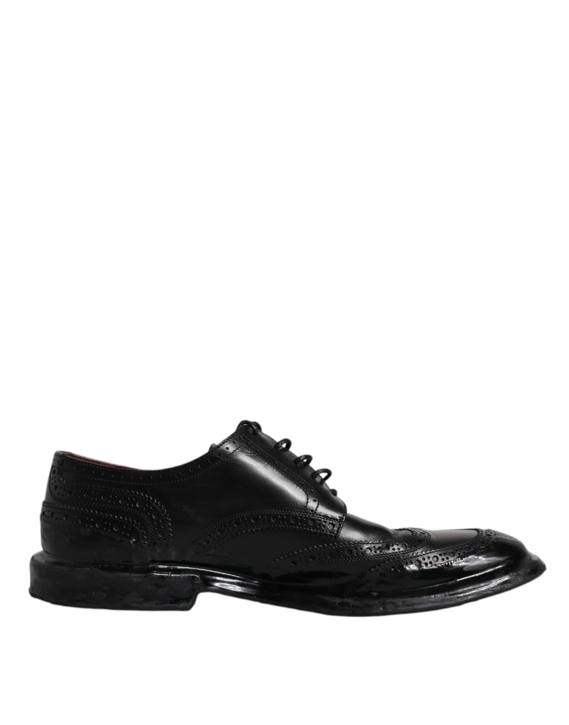 Dolce & Gabbana Black Leather Derby Wingtip Formal Shoes - 6