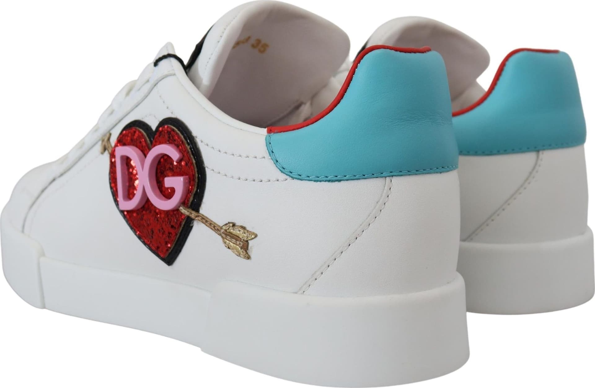 Dolce & Gabbana White Leather Sneaker Portofino Logo Heart Shoes - 2
