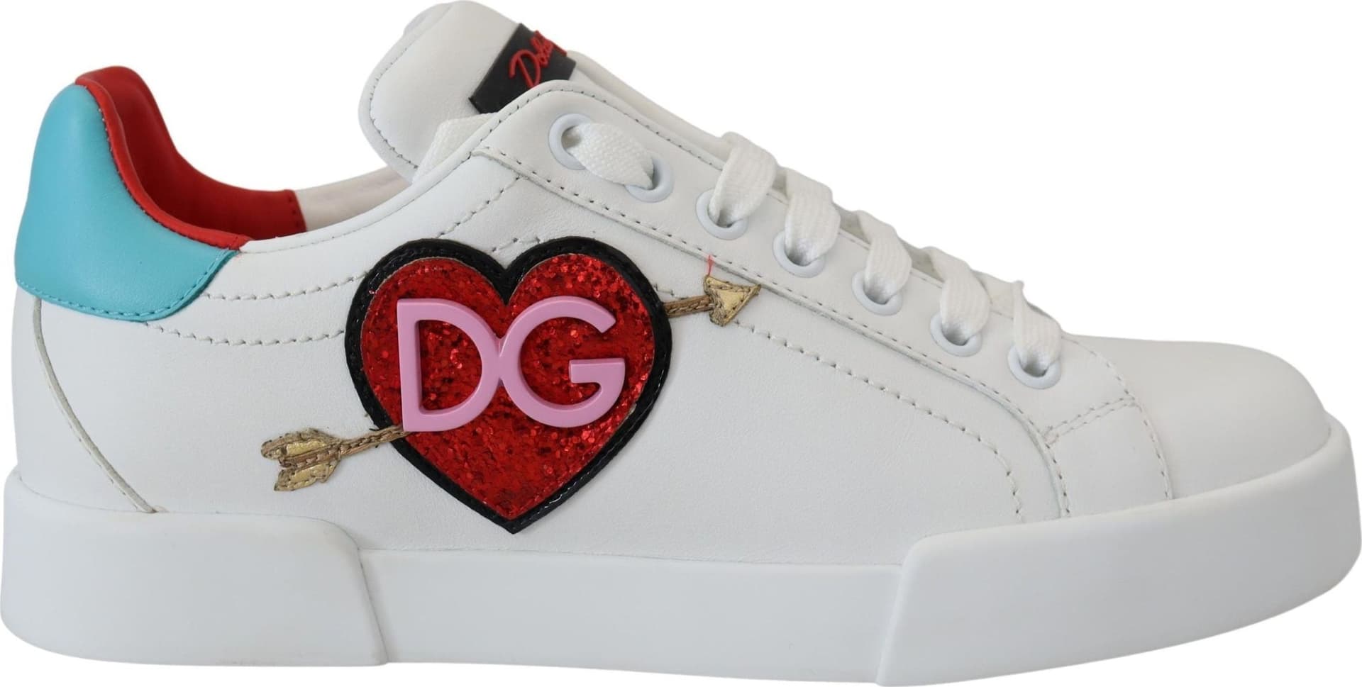 Dolce & Gabbana White Leather Sneaker Portofino Logo Heart Shoes - 4