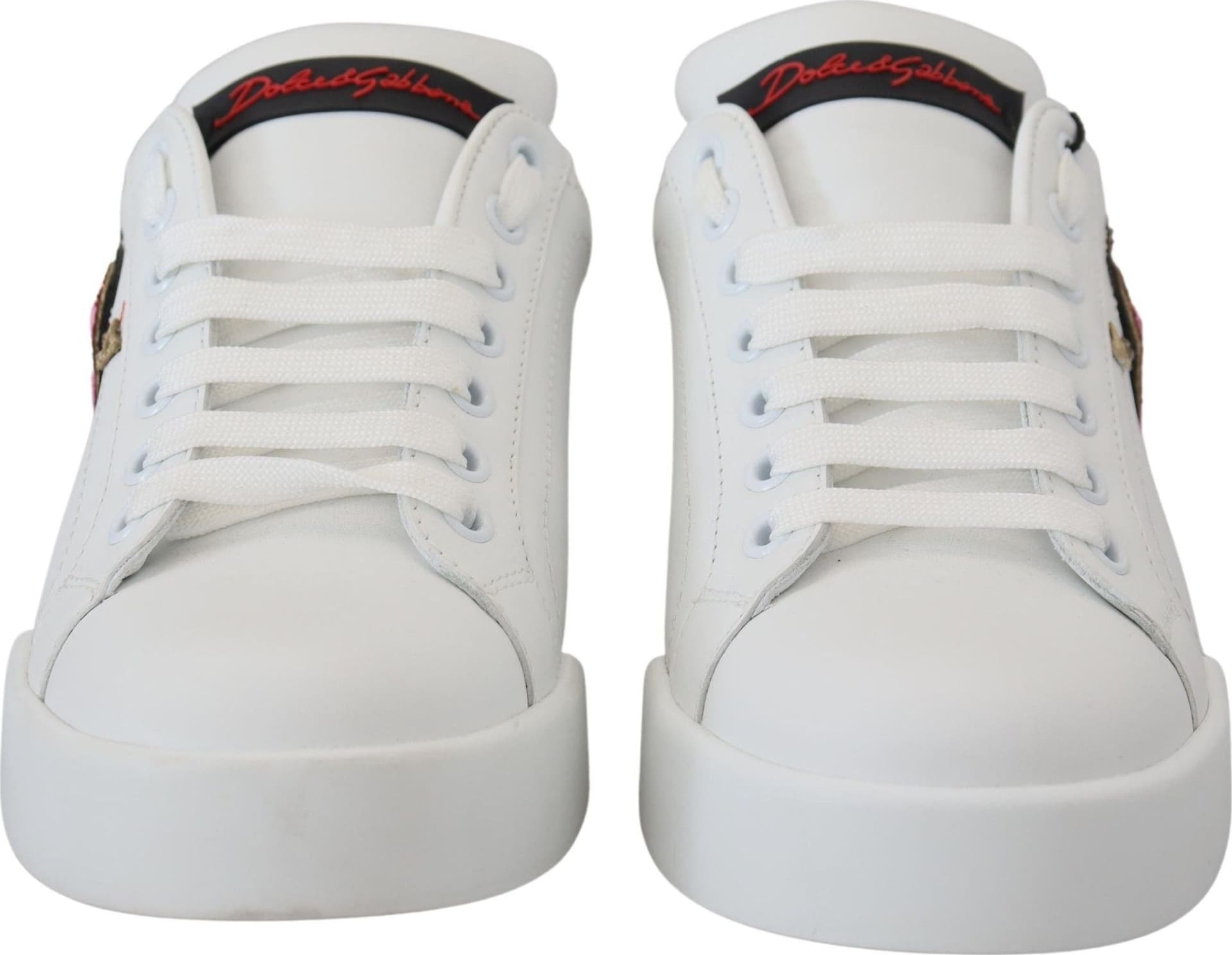 Dolce & Gabbana White Leather Sneaker Portofino Logo Heart Shoes - 7